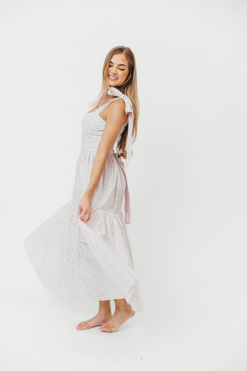 Garcelle Floral Tiered Midi Dress - Pink Flowy Summer Dress for Women | Perfect for Beach Vacations, Garden Parties & Date Nights