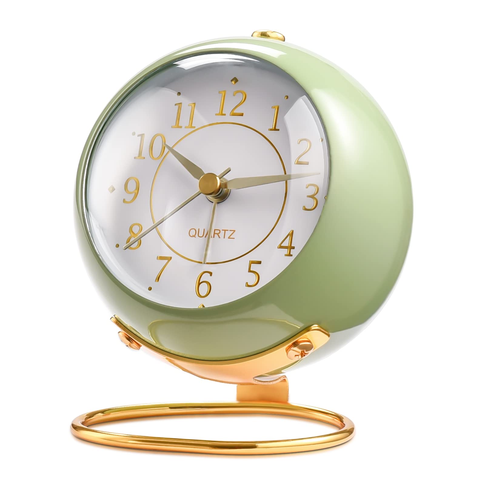 **Vintage Analog Alarm Clock with Soft Backlight - Silent Non-Ticking Battery-Powered Desk Clock for Kids, Bedroom, Travel & Kitchen - Green Retro Night Light (Perfect for Bedside, Office & Dorm Use)**