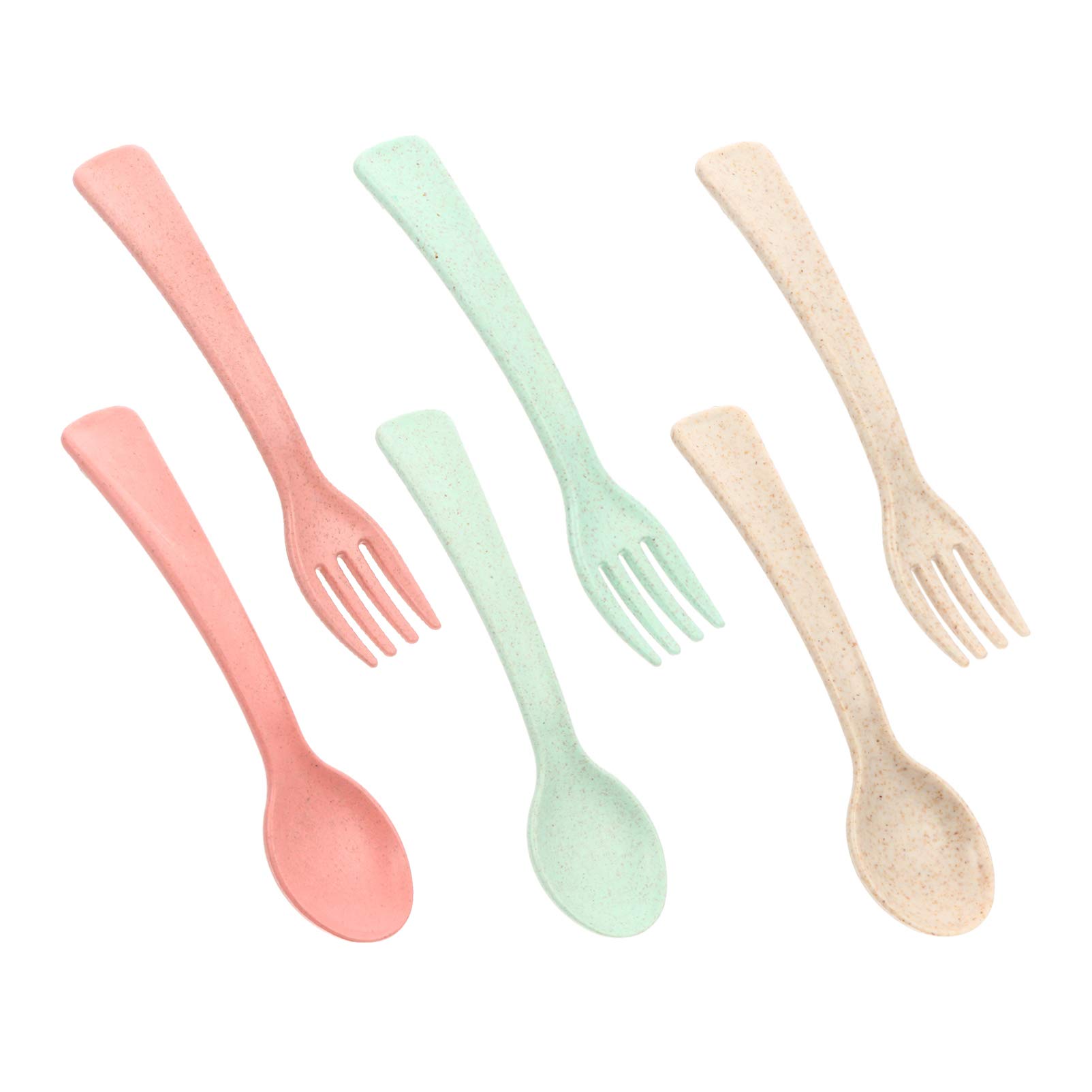 DOITOOL 6-Piece Wheat Straw Dinnerware Set - Reusable Biodegradable Forks & Spoons for Kids & Adults | Eco-Friendly Tableware for Travel, Picnic, Camping & Everyday Use