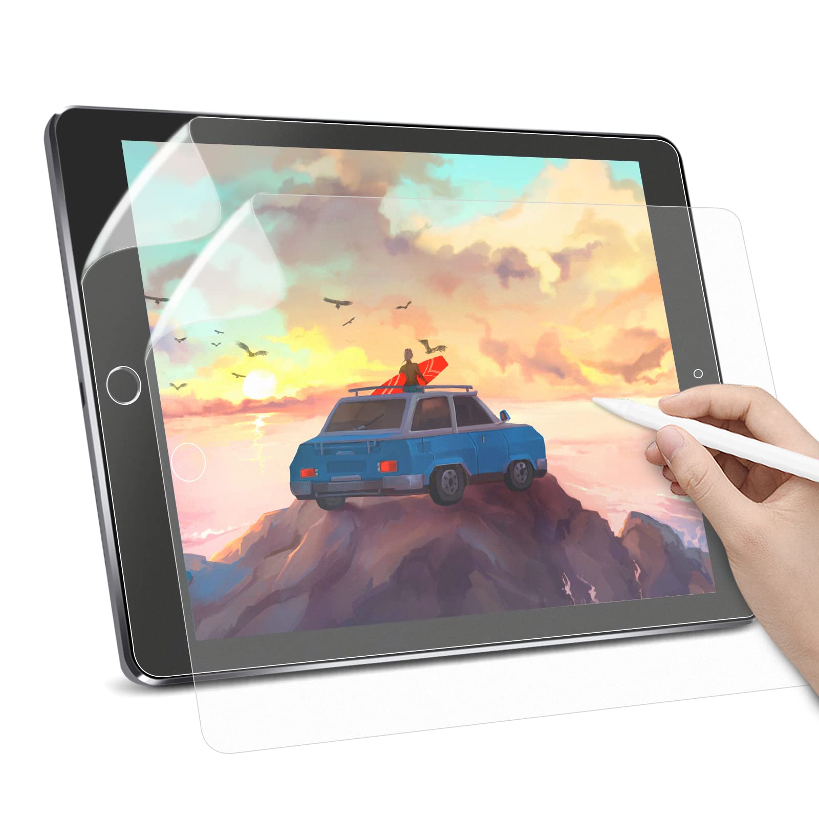 Hiins 2 Pack Matte Paper Screen Protector for iPad 9.7 Inch - Compatible with iPad 6/5 (2018/2017), iPad Air 2/1 (2014/2013), iPad Pro 9.7 (2016) - Anti-Glare Writing & Drawing Film - Perfect for Artists, Students & Note-Taking