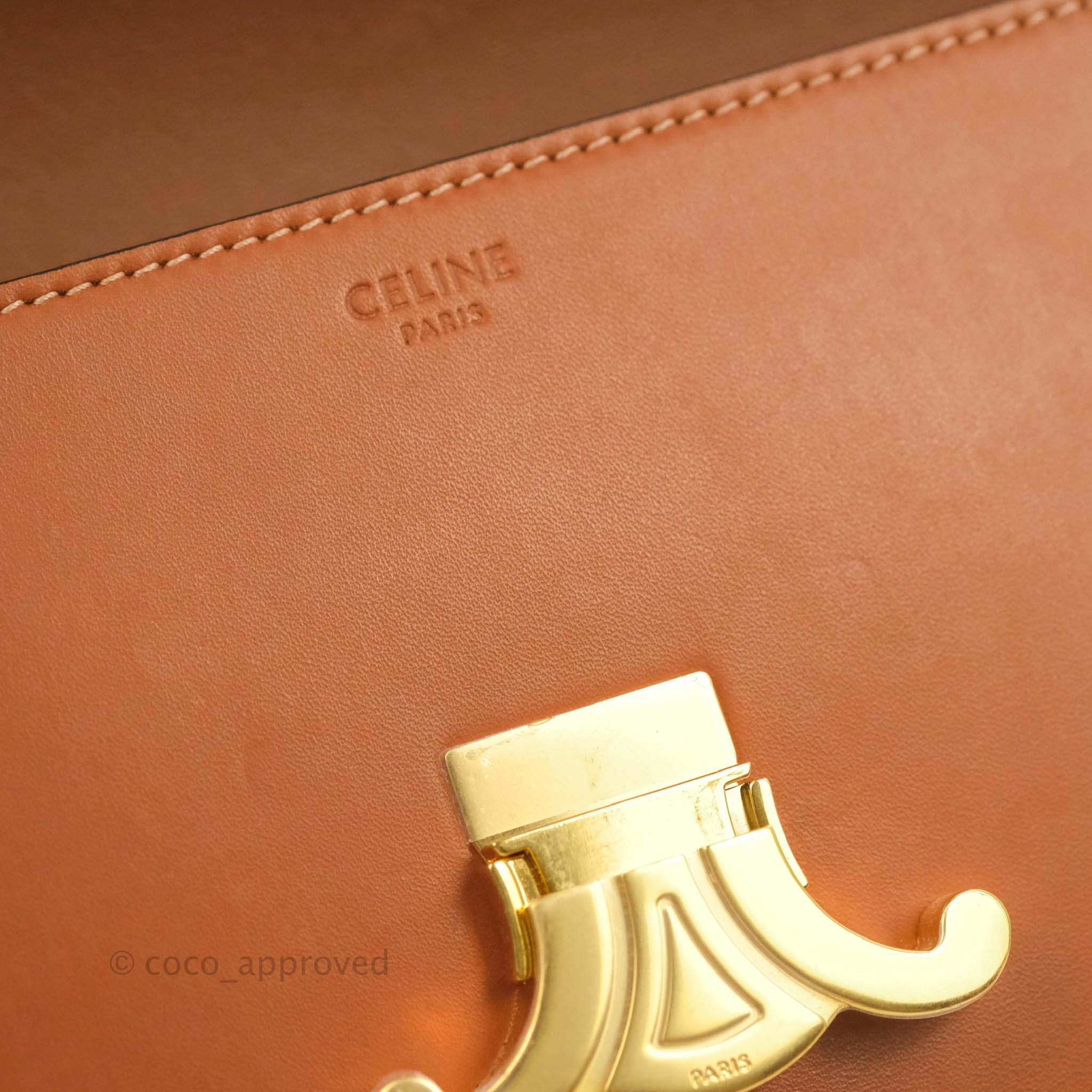 Celine Triomphe Shoulder Bag in Tan Calfskin Leather - Luxury Crossbody Purse for Women, Perfect for Work, Travel & Evening Events