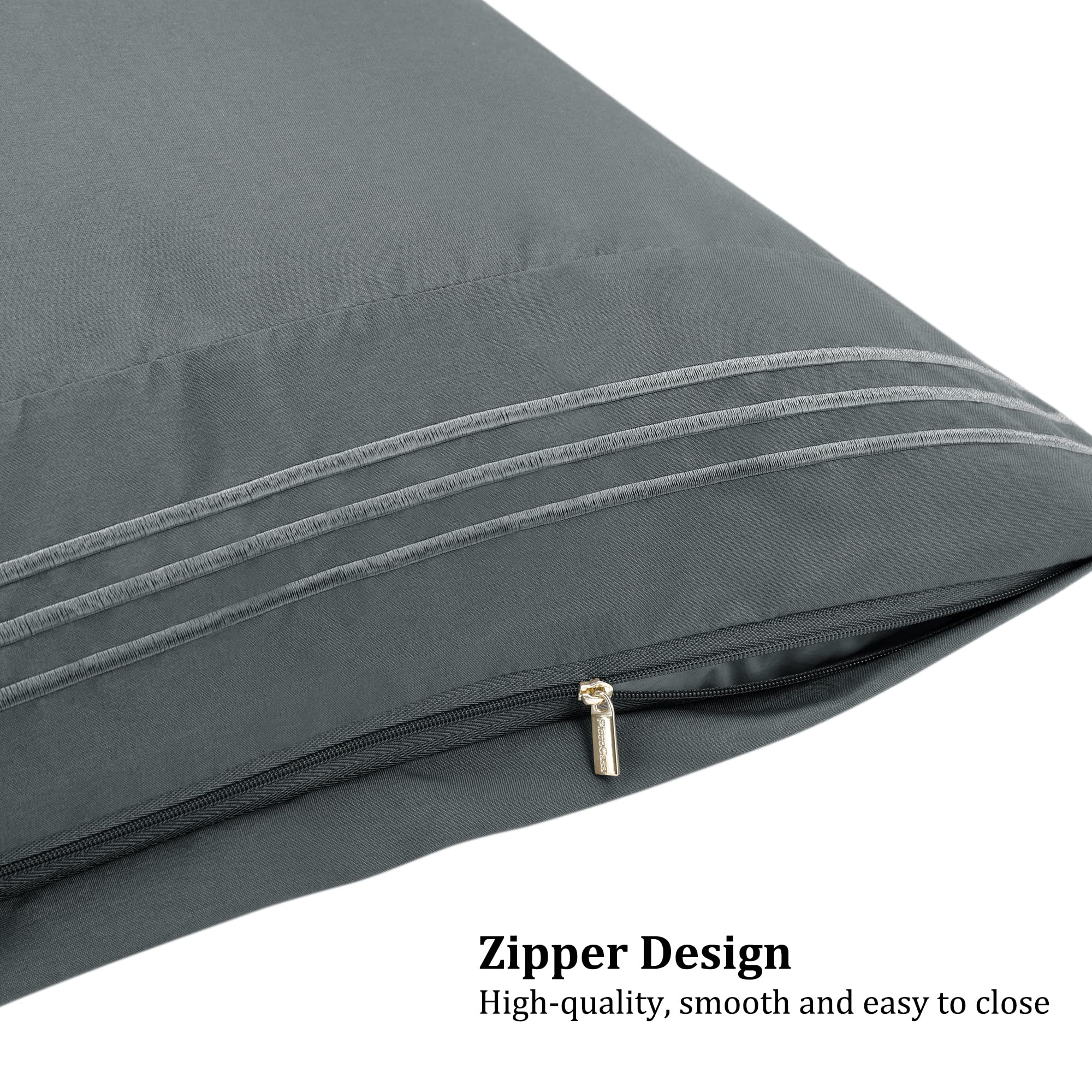 PiccoCasa Dark Gray Pillow Cases Set of 2 - Soft Breathable Travel Size Pillow Covers with Embroidery & Zipper Closure - Brushed Microfiber Pillowcases for Home, Hotel & Airplane Travel Accessories