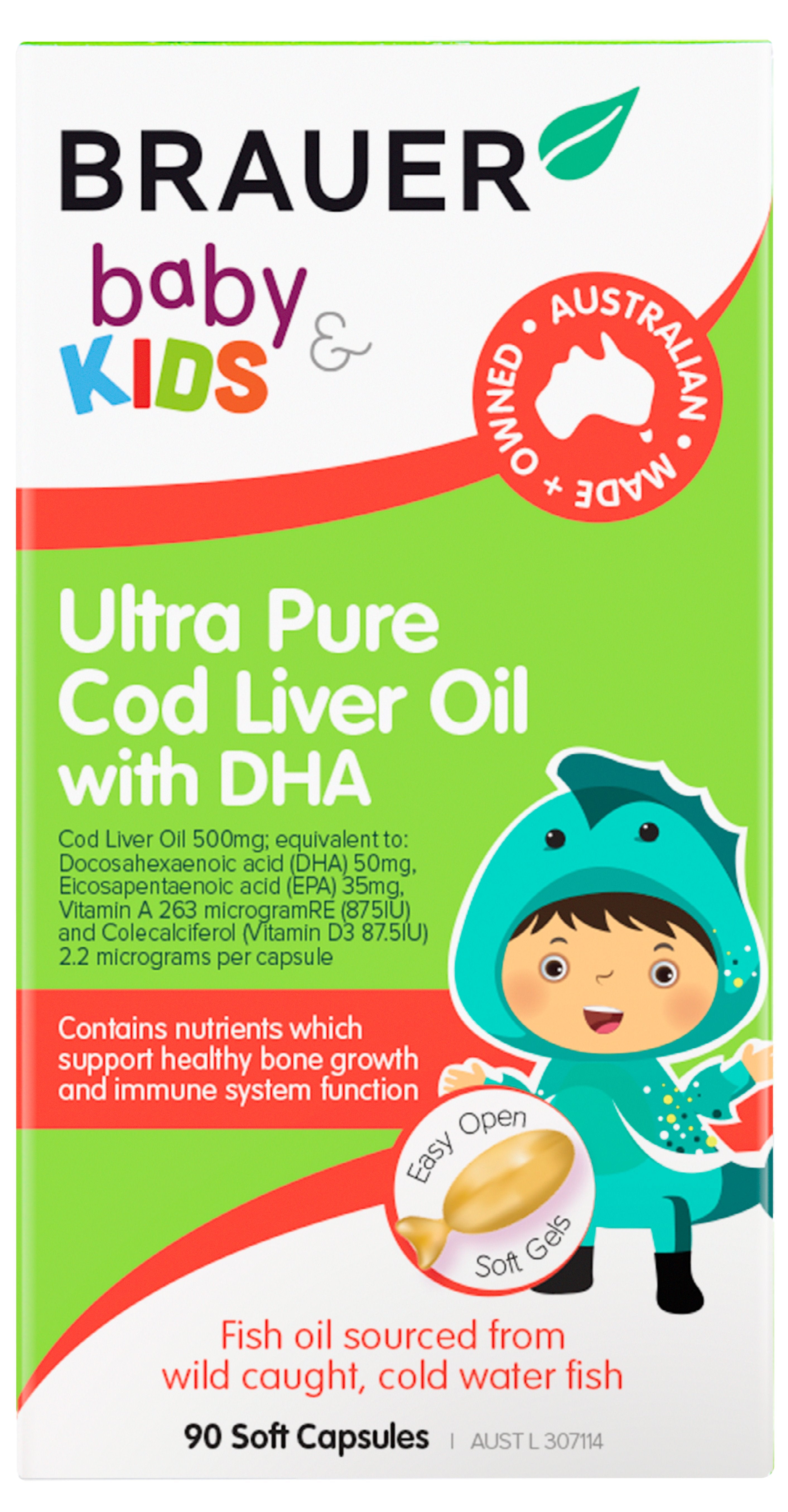 Brauer Baby & Kids Ultra Pure Cod Liver Oil - Omega 3 DHA & Vitamin D Supplement for Immune Support & Brain Development - Ideal for Infants, Toddlers & Children's Daily Health Routine