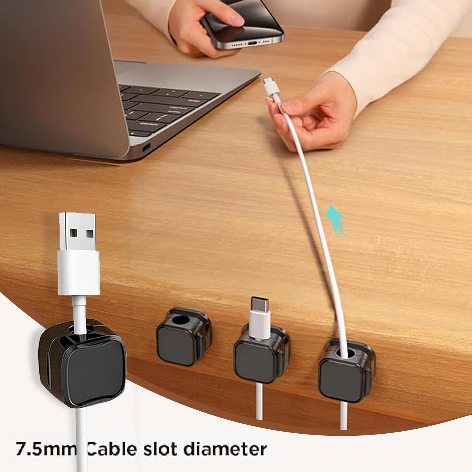 TAIKULE 6 Pack White Magnetic Cable Clips - Strong Hold Cable Organizer for USB, Power Cords - Perfect for Home Office Desk, Car, Wall & Nightstand (Cable Management Solution)