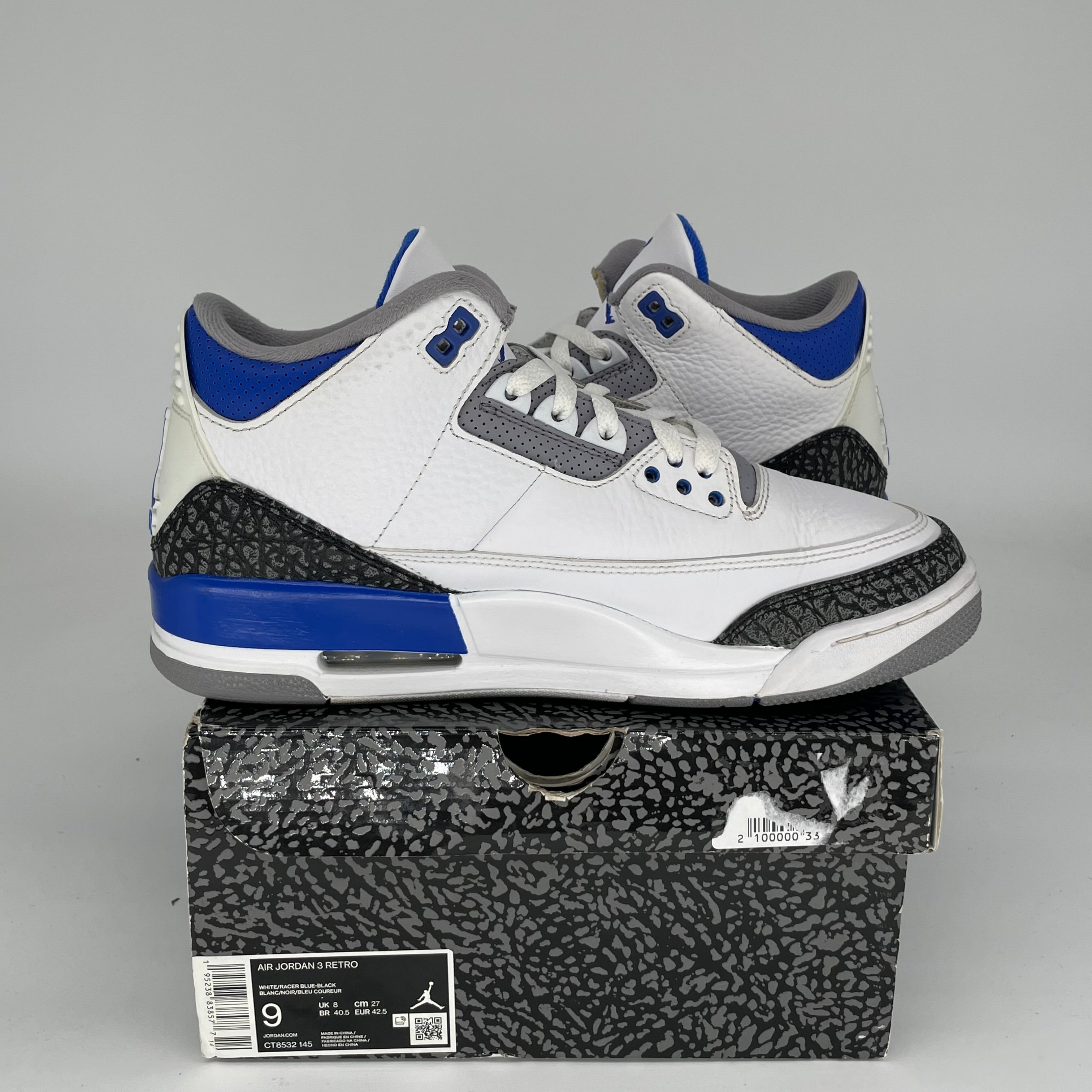 Air Jordan 3 Racer Blue Men's Basketball Shoes - Size 9 (CT8532-145) - Retro Sneakers for Running, Training & Streetwear Fashion