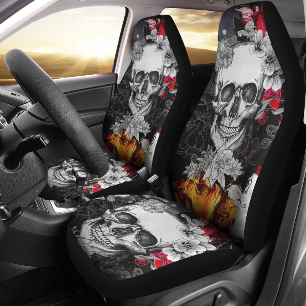 2 Pcs Skull Grim Reaper Car Seat Covers - Gothic Horror Design Universal Fit for Cars, Trucks & SUVs - Perfect for Halloween Decor, Horror Fans & Themed Parties