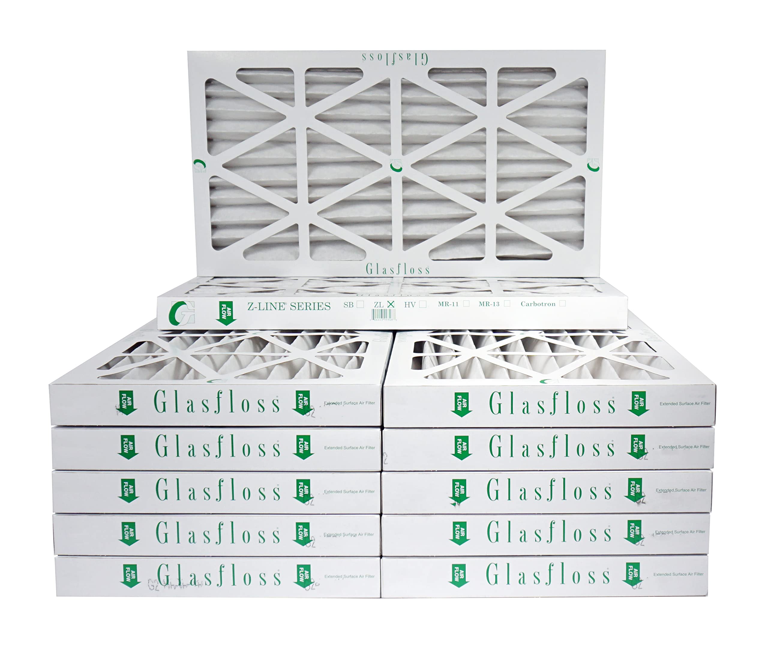 Glasfloss 16x25x2 MERV 10 Pleated Air Filter - 12 Pack - Furnace & AC Filter - Made in USA - Perfect for Home HVAC Systems & Air Purifiers