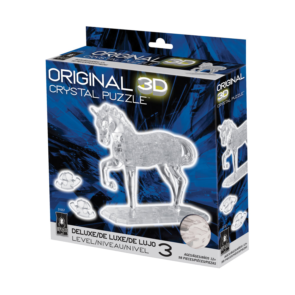 BePuzzled Majestic White Horse 3D Crystal Puzzle - 98 Piece Brain Teaser for Adults & Teens - Perfect for Home Decor, Gift Giving & Stress Relief