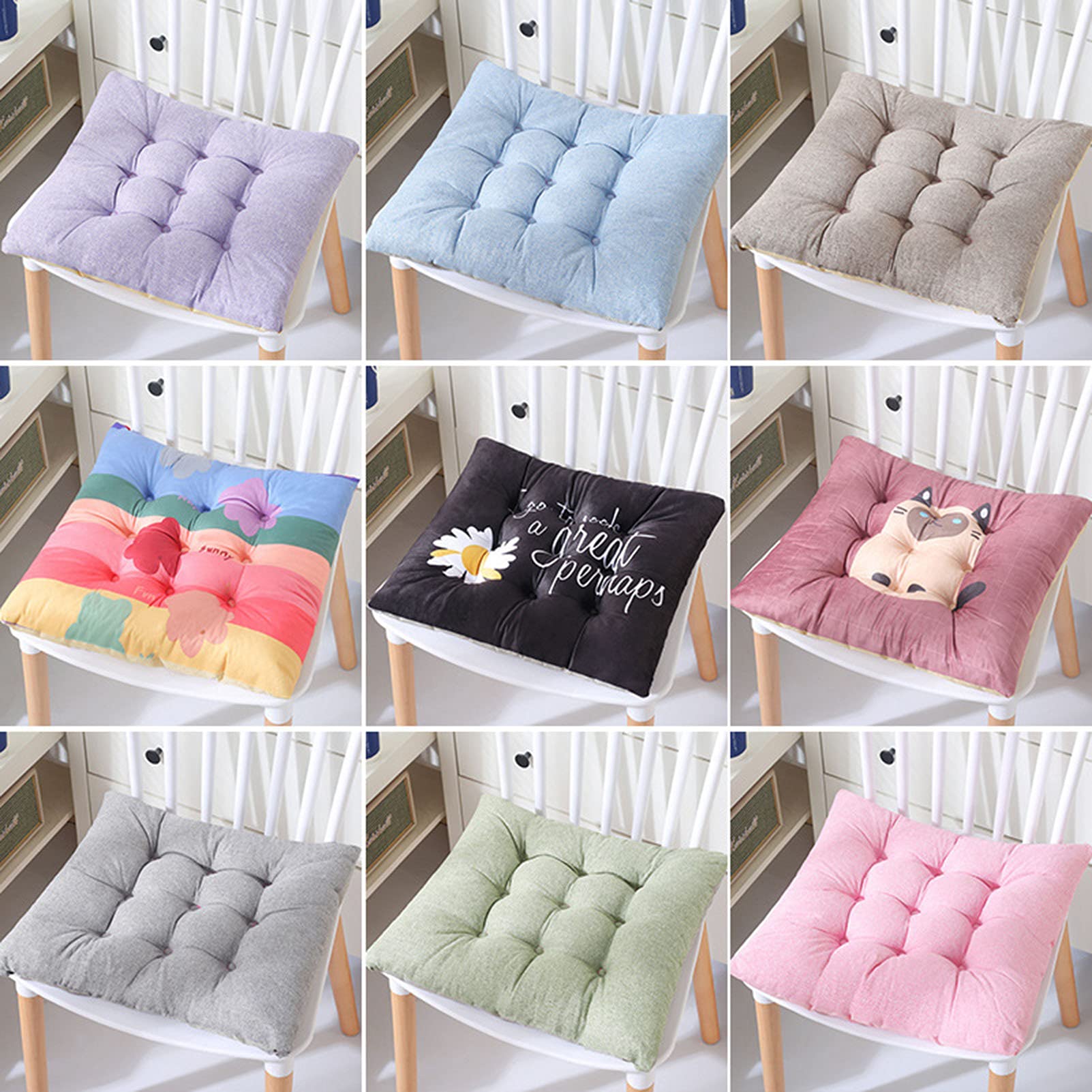 40x40cm Square Chair Cushions Set of 4 - Thick Fiber Filled Cotton Seat Pads with Ties for Dining Chairs, Patio Furniture & Outdoor Use - Comfortable Home & Garden Decor Accessories