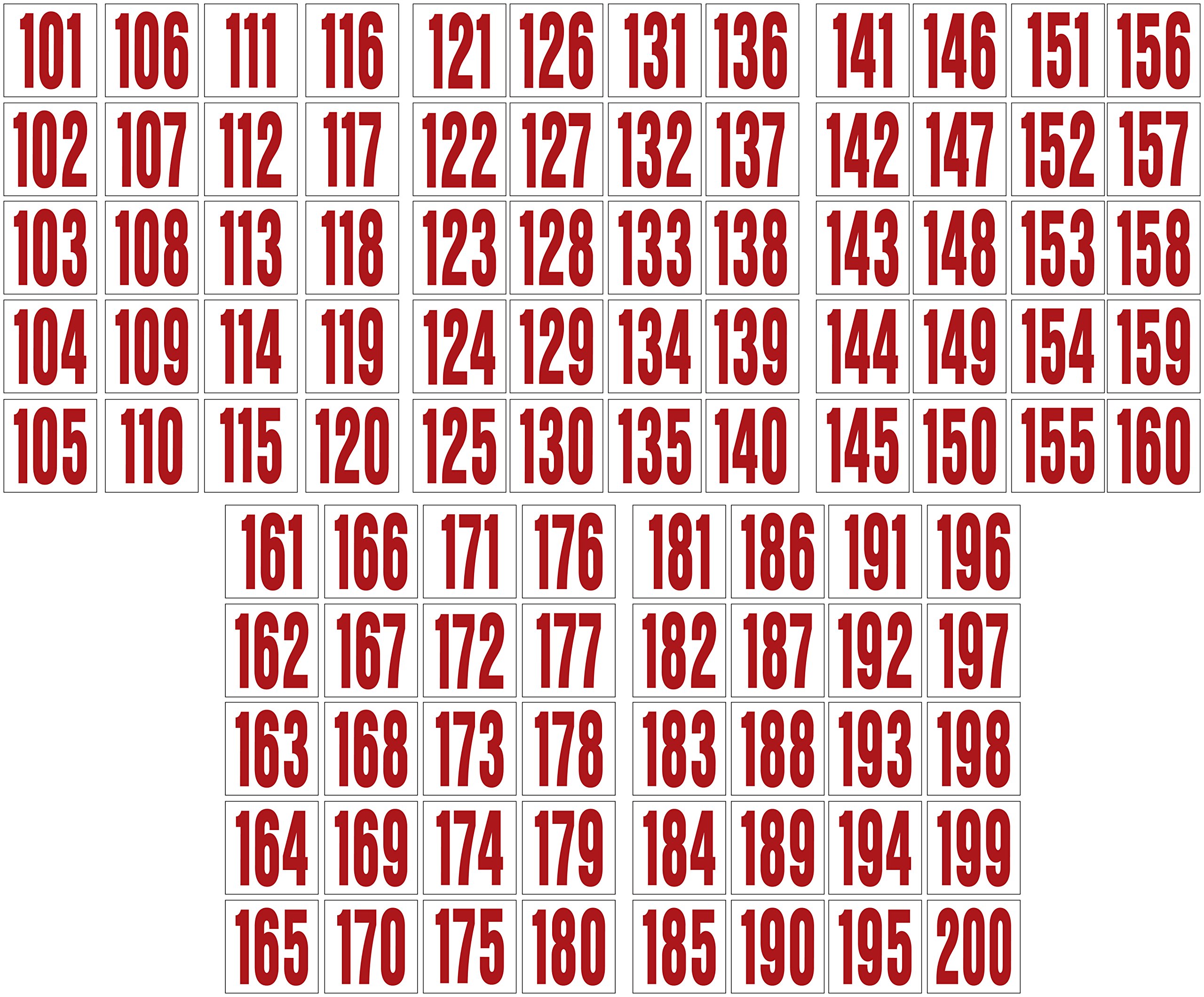 2 Inch Consecutive Number Decals 101-200 - Red on White Stickers for Inventory, Organization & Labeling | Perfect for Storage Bins, File Folders & Warehouse Shelving