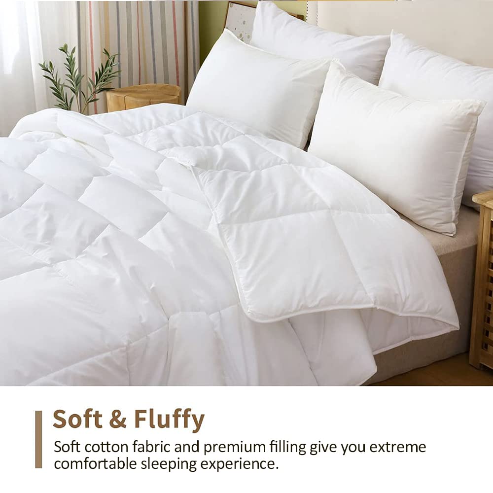 Ultra-Soft 100% Cotton Lightweight Down Alternative Comforter Twin Size - Breathable Eucalyptus Microfiber Filled Duvet Insert for Hot Sleepers (68x88 Inches, White) | Perfect for Summer Nights & Temperature Regulation