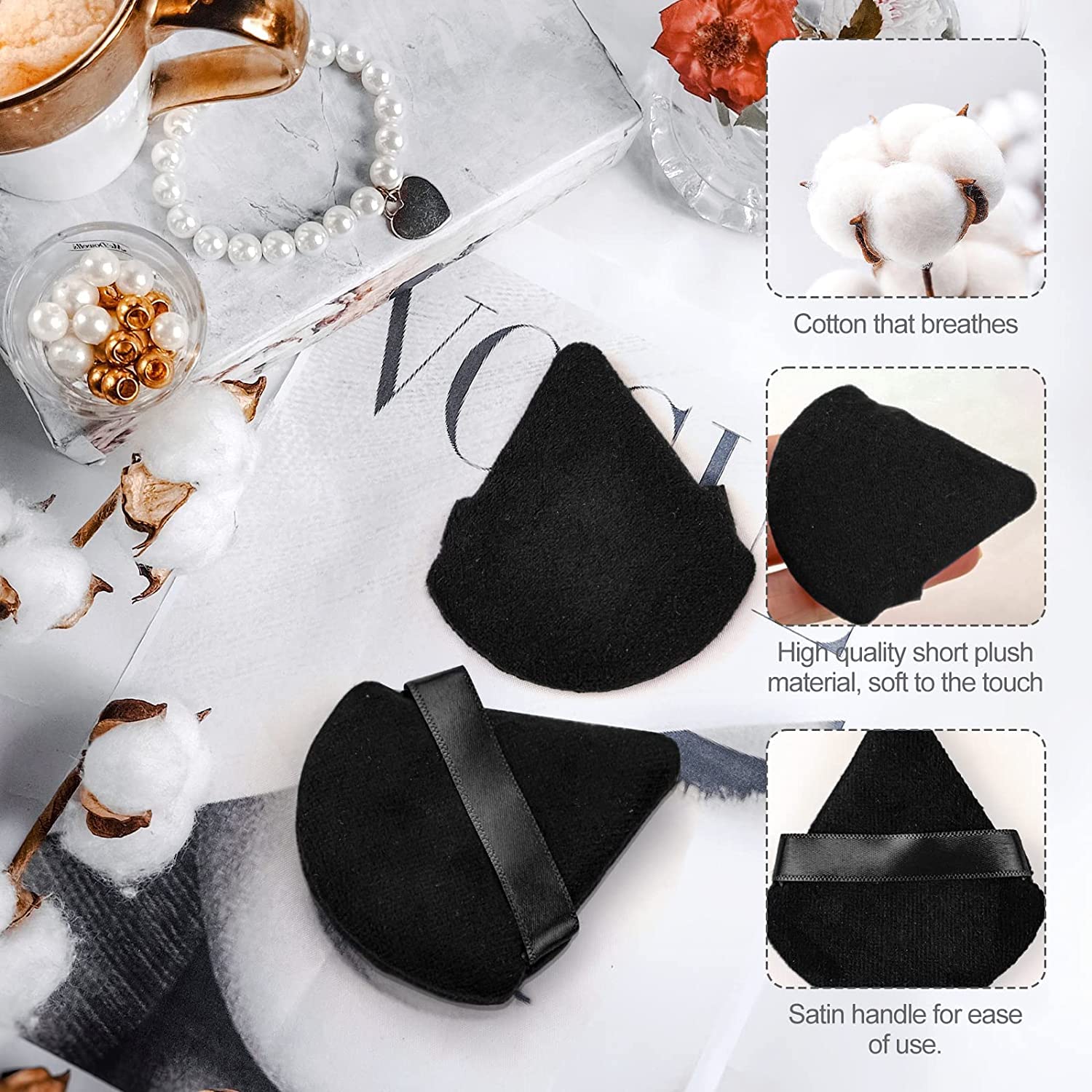 Houvida 2Pcs Triangle Powder Puffs - Soft Makeup Sponge for Face & Body Loose Powder Application - Beauty Blender for Flawless Finish (White & Pink) - Perfect for Travel, Professional Makeup & Everyday Use