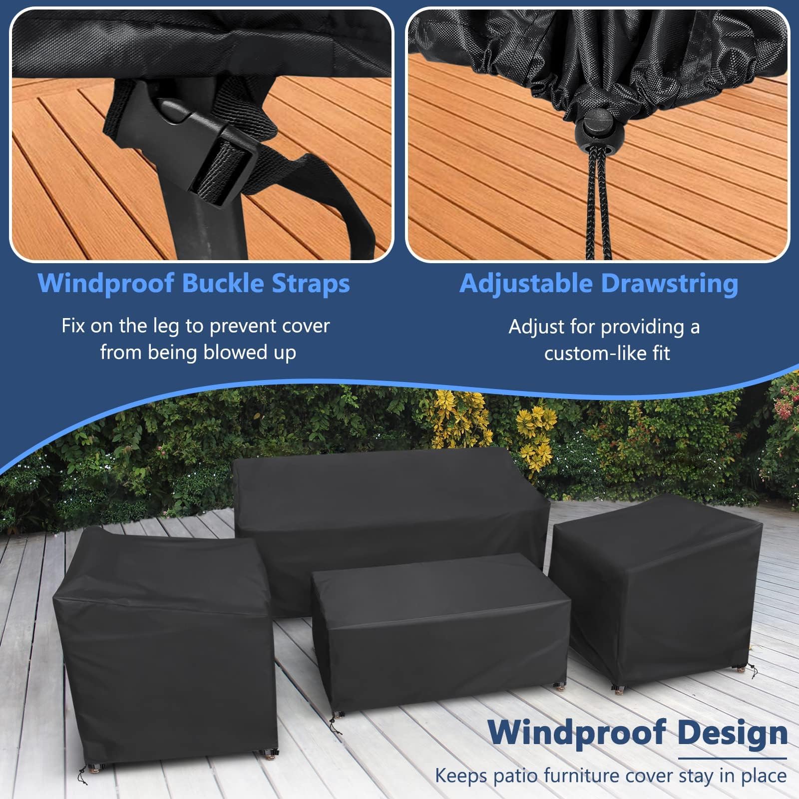 STARTWO 4-Piece Heavy Duty Waterproof Patio Furniture Covers Set - Outdoor Furniture Protector for Rattan Wicker Conversation Set (Black) | Perfect for Backyard, Garden & Poolside Use