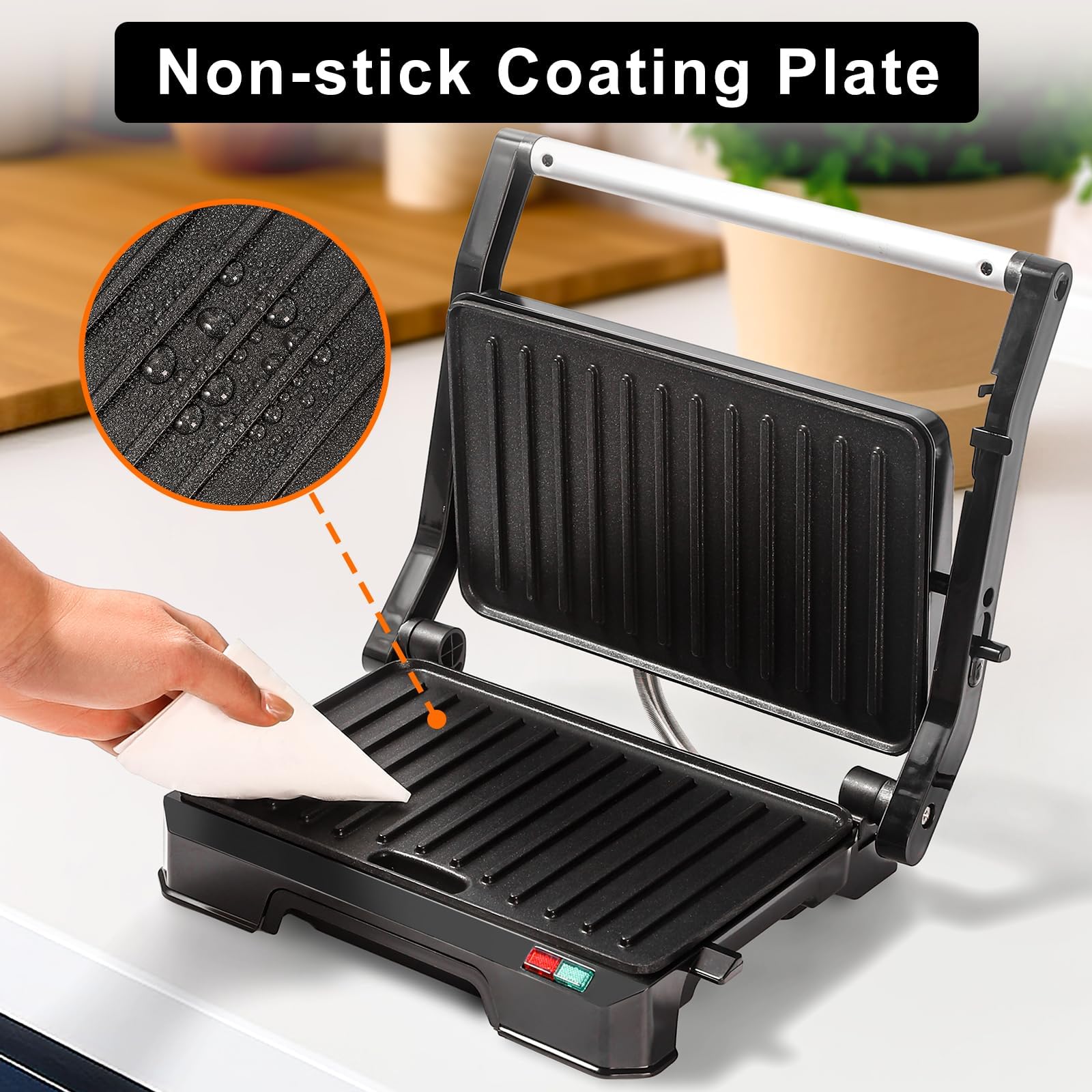 Electric Panini Press Grill Sandwich Maker - Non-Stick, 180° Open Design for Indoor Grilling - Perfect for Steaks, Burgers, Sandwiches & More - Ideal for Home Kitchens, Camping & Quick Meals (Black)