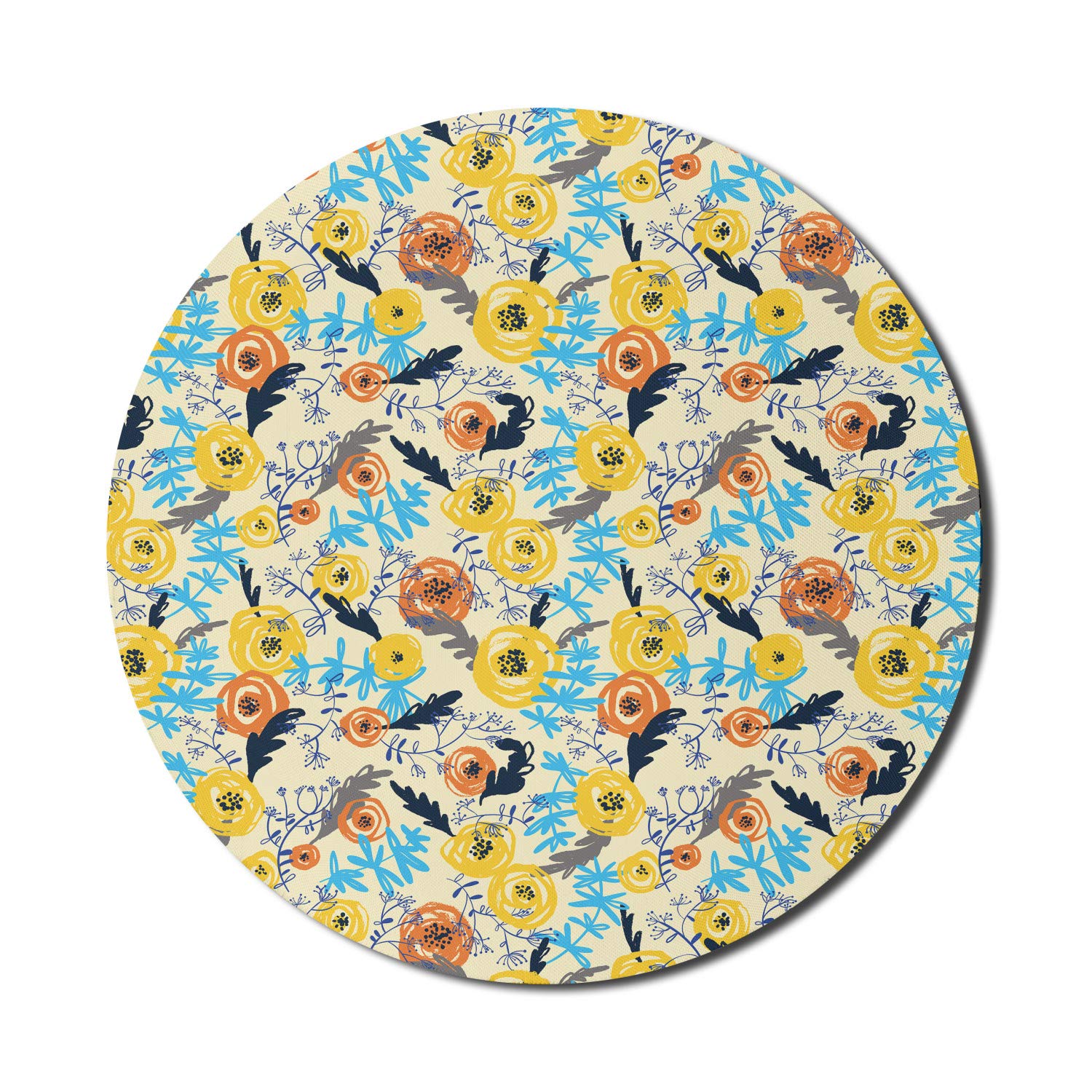 Ambesonne Floral Computer Mouse Pad - Non-Slip Thick Rubber Round Gaming Mousepad with Hand-Drawn Colorful Flowers Design, 8 Inch, Cream & Multicolor - Perfect for Office, Home & Gaming Setup