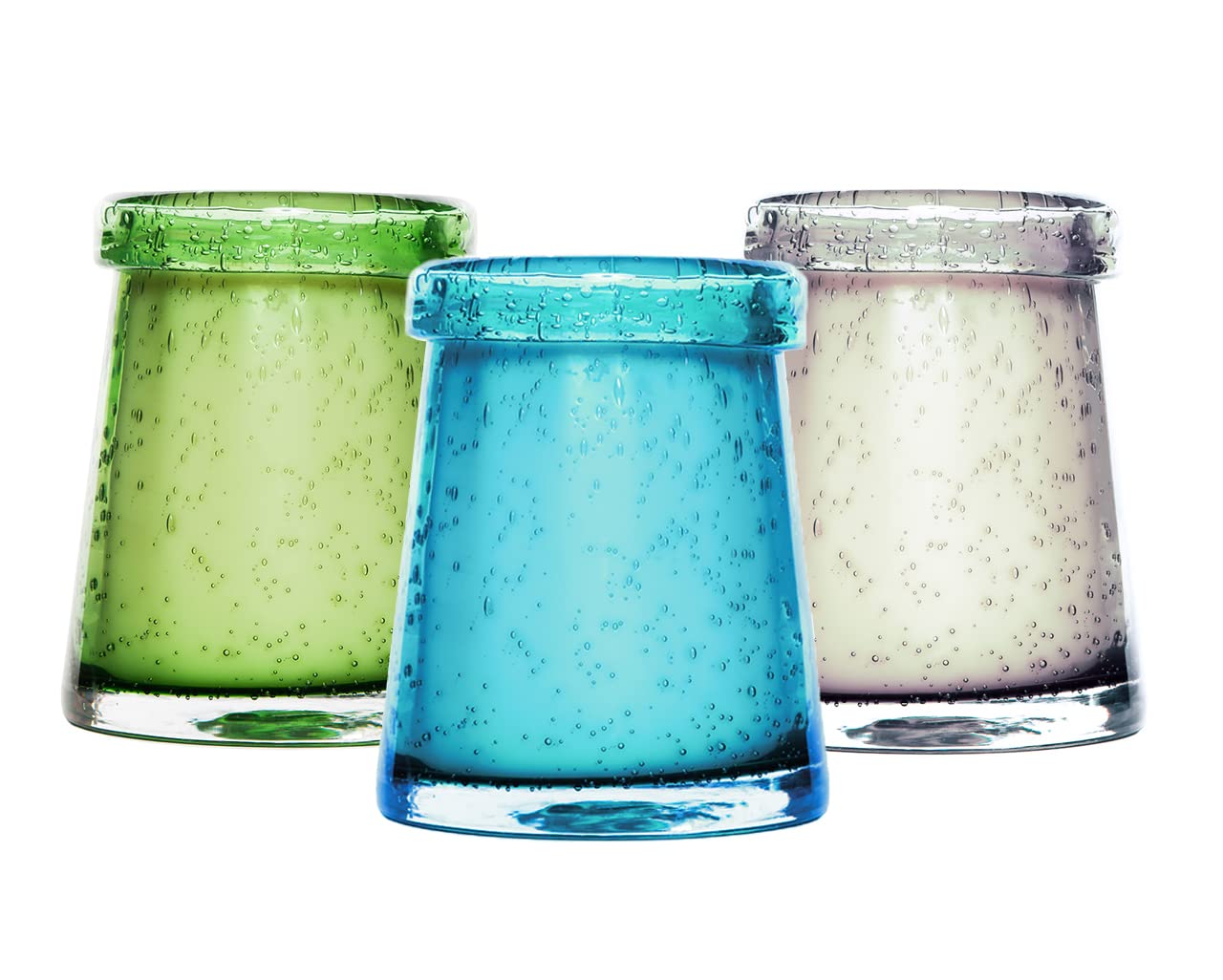 12oz Citronella & Juniper Blue Bubble Glass Candle, Citronella & Grapefruit Green Bubble Glass Candle, Citronella & Lavender Clear Bubble Glass Candle Set - Mosquito Repellent Candles for Outdoor Patio, Garden, and Camping