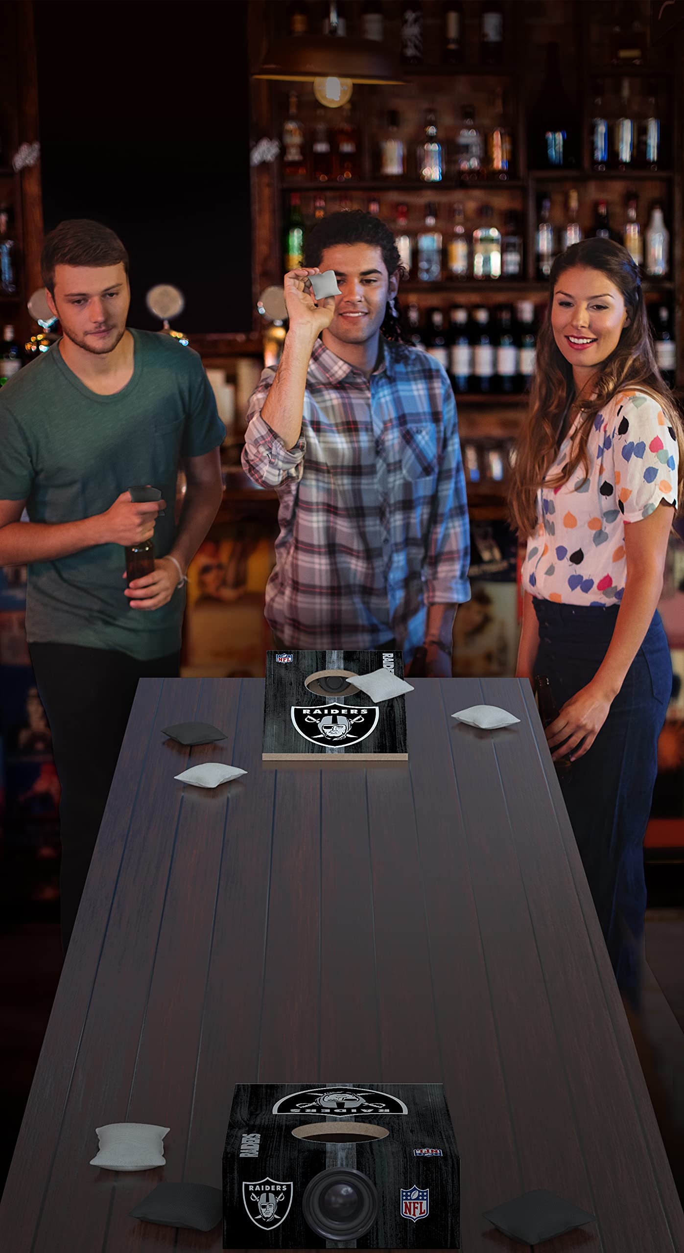 SOAR NFL Unisex Tabletop Cornhole Game Set with Built-in Bluetooth Speaker - Perfect for Tailgating, Game Nights, and Outdoor Parties