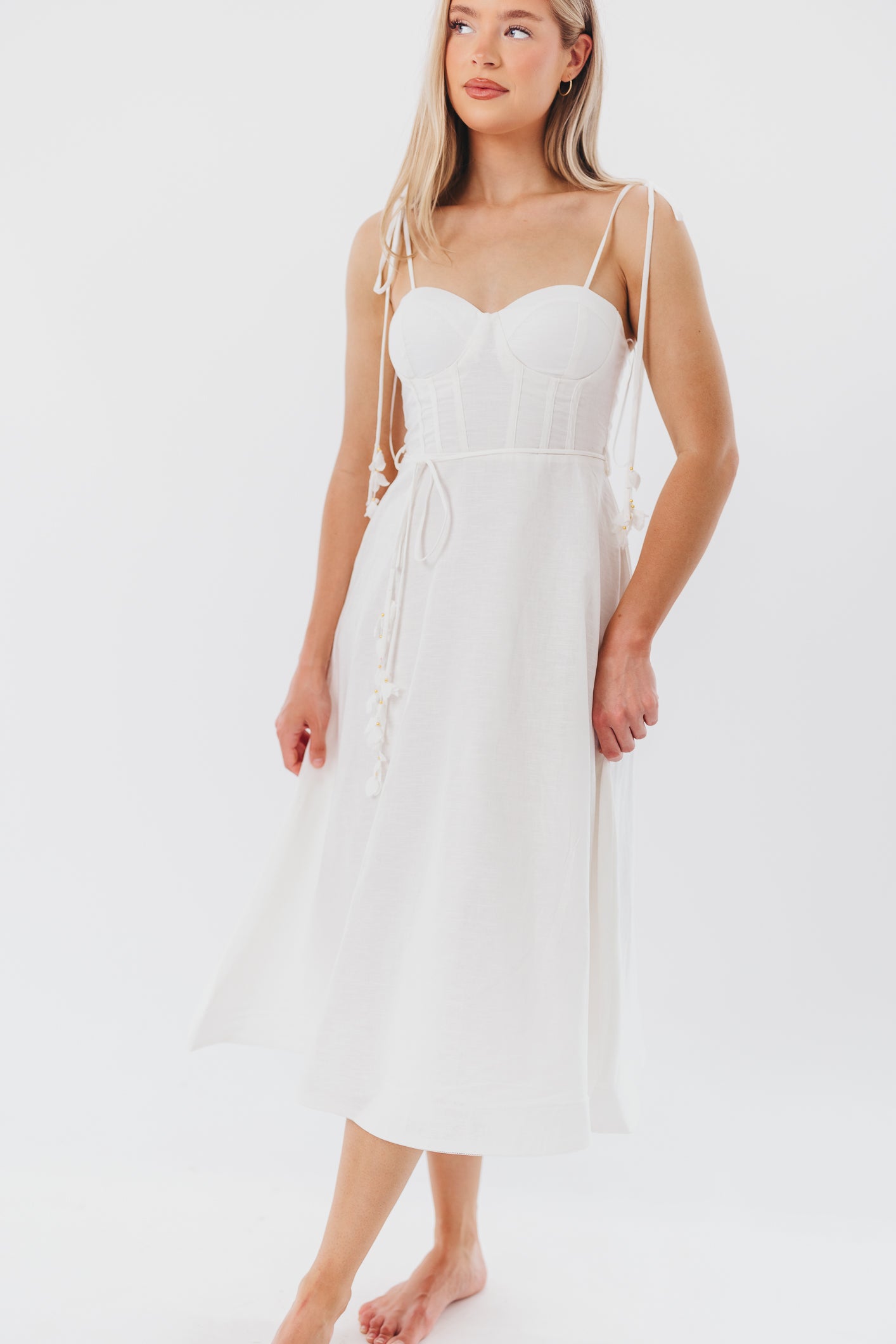Norma Jean Bustier Style Midi Dress - Elegant White Bodycon Dress for Women | Perfect for Cocktail Parties, Date Nights & Special Occasions