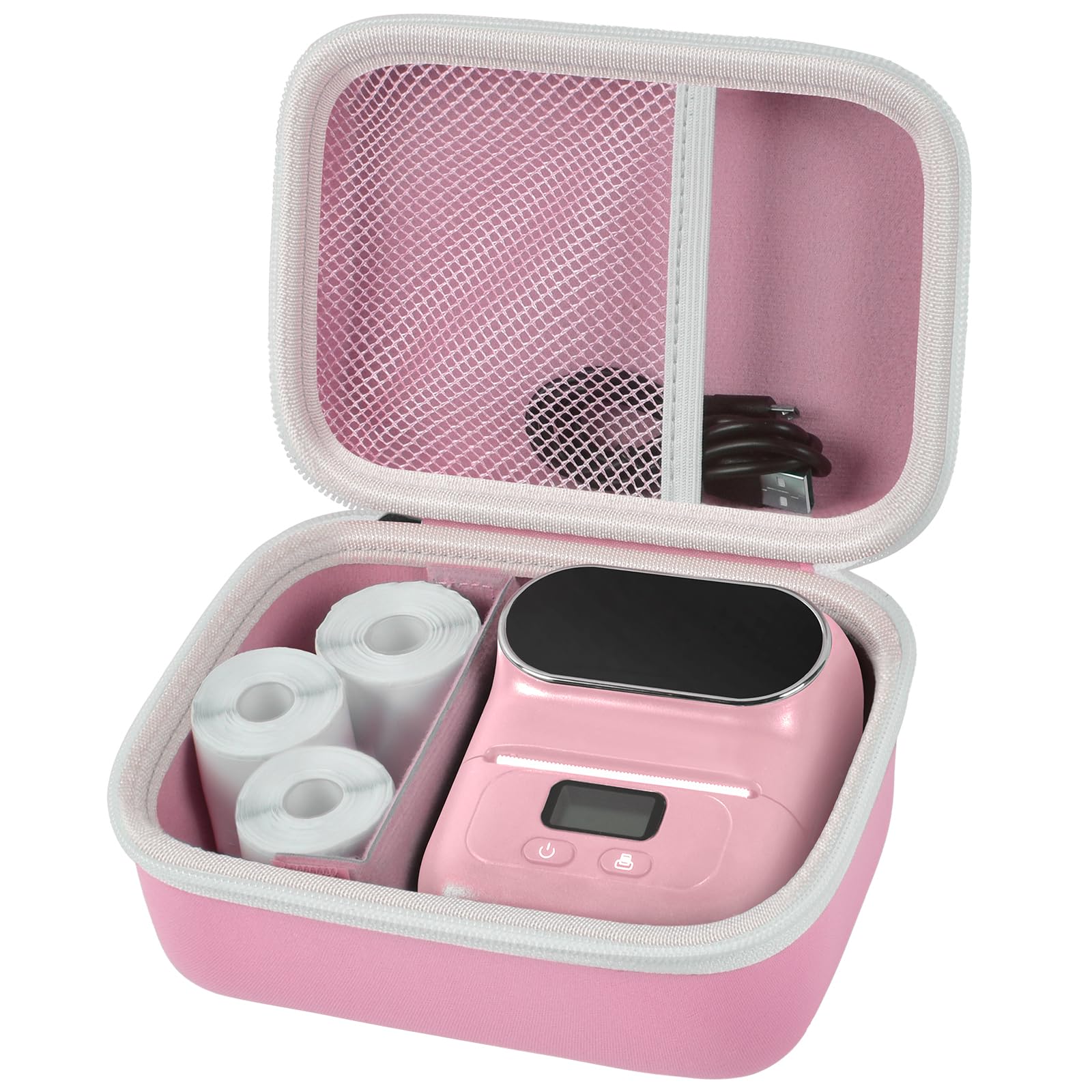 Phomemo M110 Label Maker Case - Portable Mini Bluetooth Thermal Label Printer Storage Bag for Printer Labels, USB Cable & Accessories - Pink (Box Only) | Perfect for Office, Home & Travel Organization