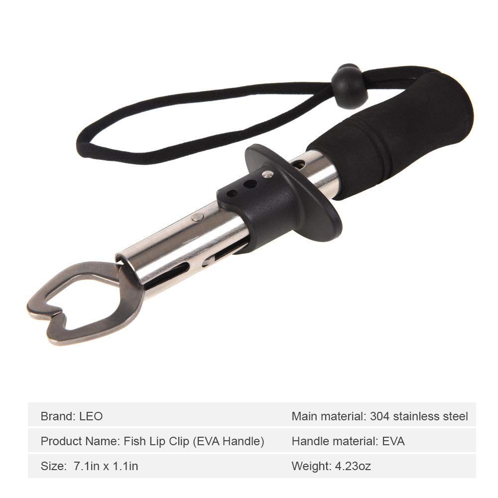 Portable Stainless Steel Fish Lip Gripper Tool with Wrist Strap - Secure Fish Handling for Catch & Release, Fishing Tournaments, and Outdoor Adventures