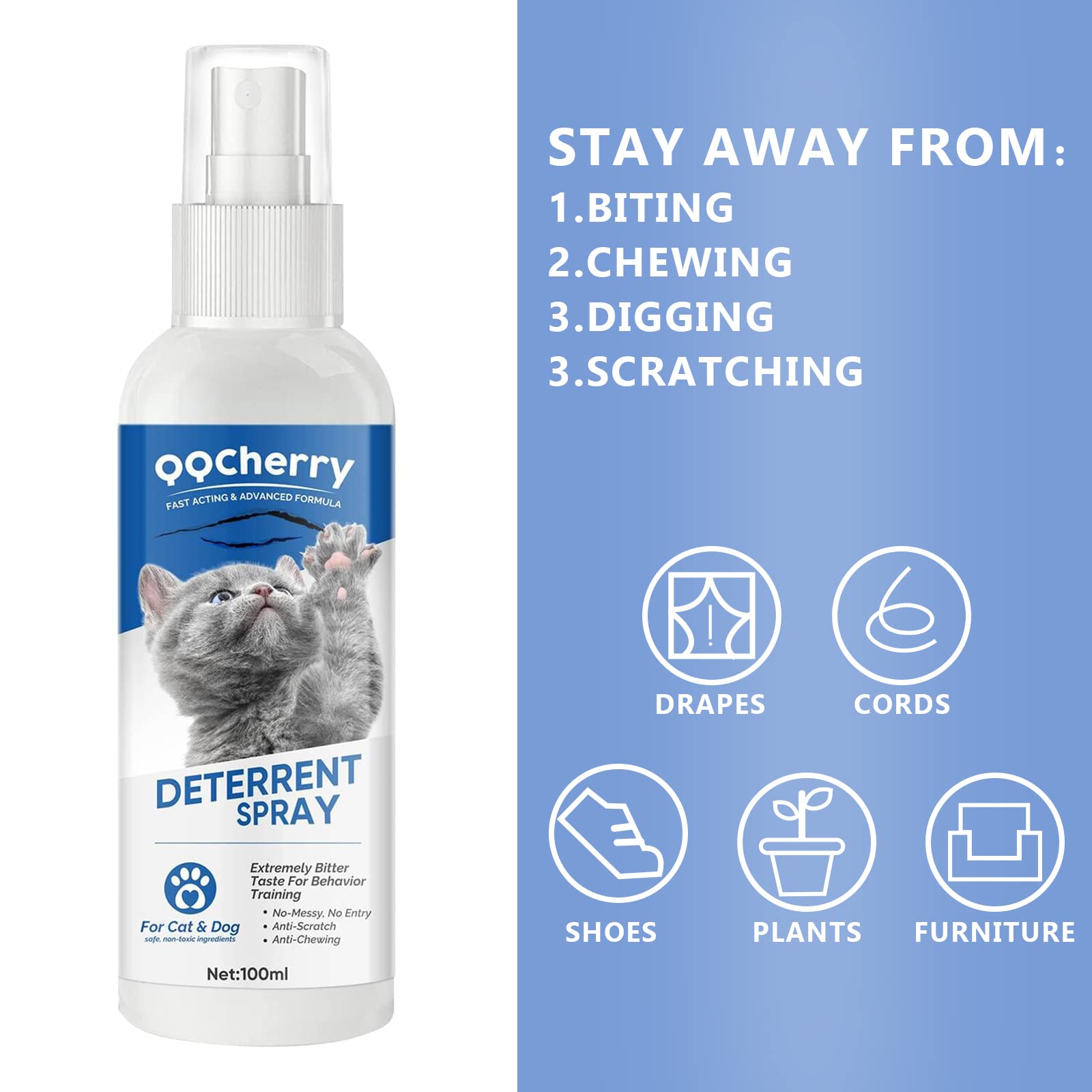 Natural Cat Repellent Spray - Effective Cat Deterrent for Furniture Protection | Indoor & Outdoor Pet Behavior Training Solution | Stop Scratching & Marking on Couches, Beds & Doors
