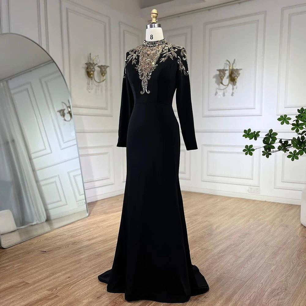 Luxury Dubai Satin Mermaid Evening Dress with Beaded Detail - Arabic Style Wedding Gown for Women 2025 | Perfect for Bridal Party, Red Carpet & Formal Events - LA72354