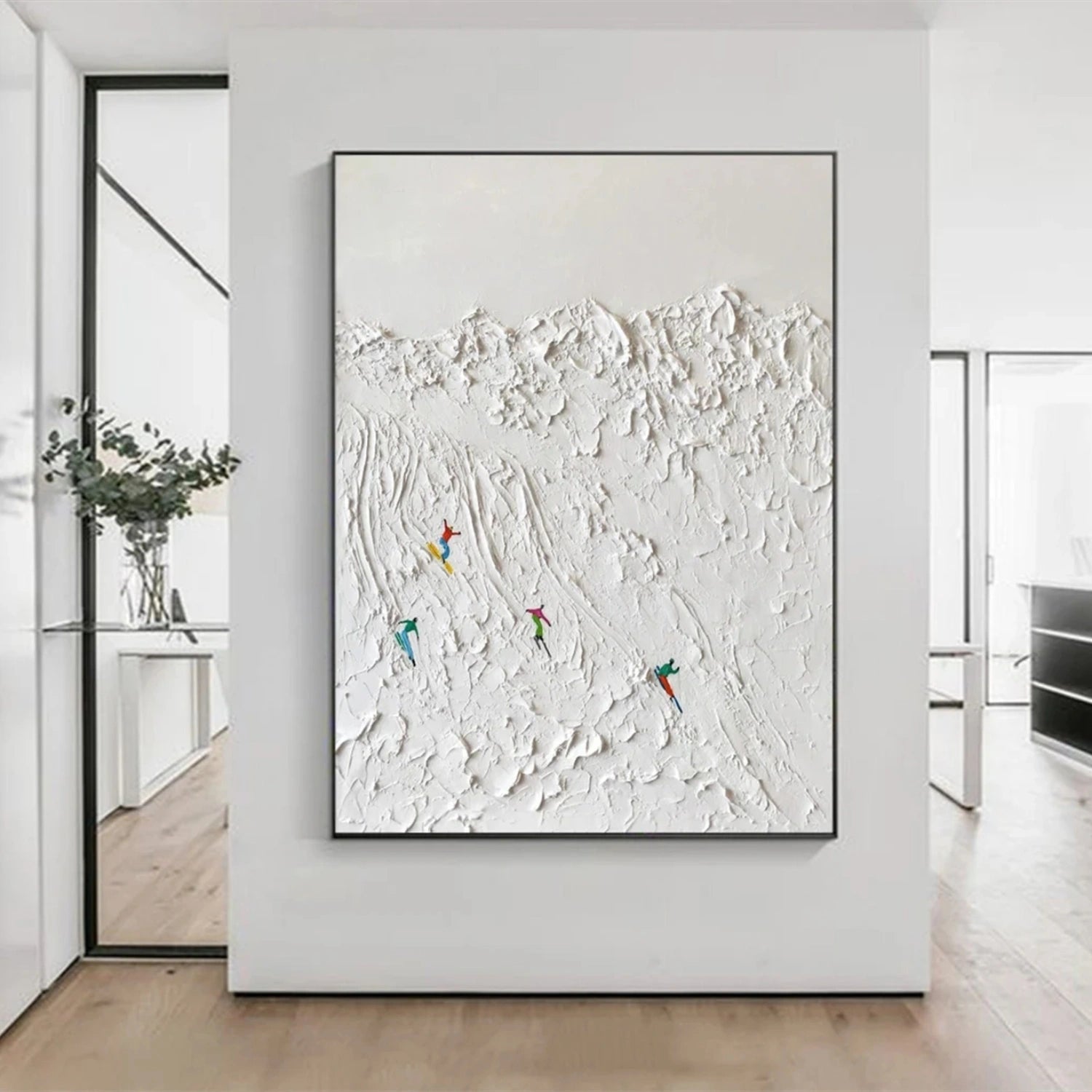 Premium Skiing Sport Art Textured Canvas Painting - Winter Sports Wall Decor for Home & Office (SP031) | Perfect for Ski Lodge, Mountain Cabin & Sports Enthusiast Gifts