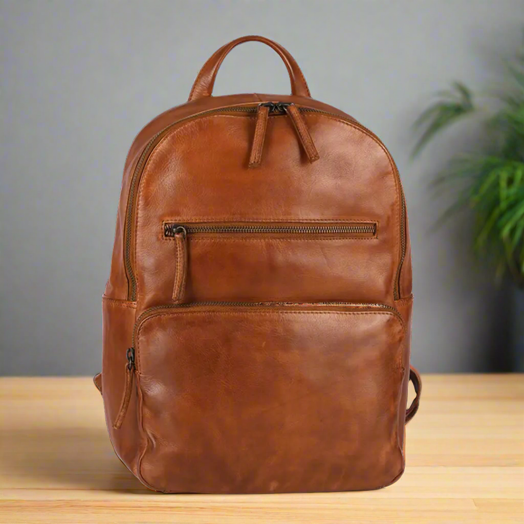 Two Strap Adjustable Leather Backpack for Men & Women - Durable Travel Laptop Bag for Work, School & Outdoor Adventures