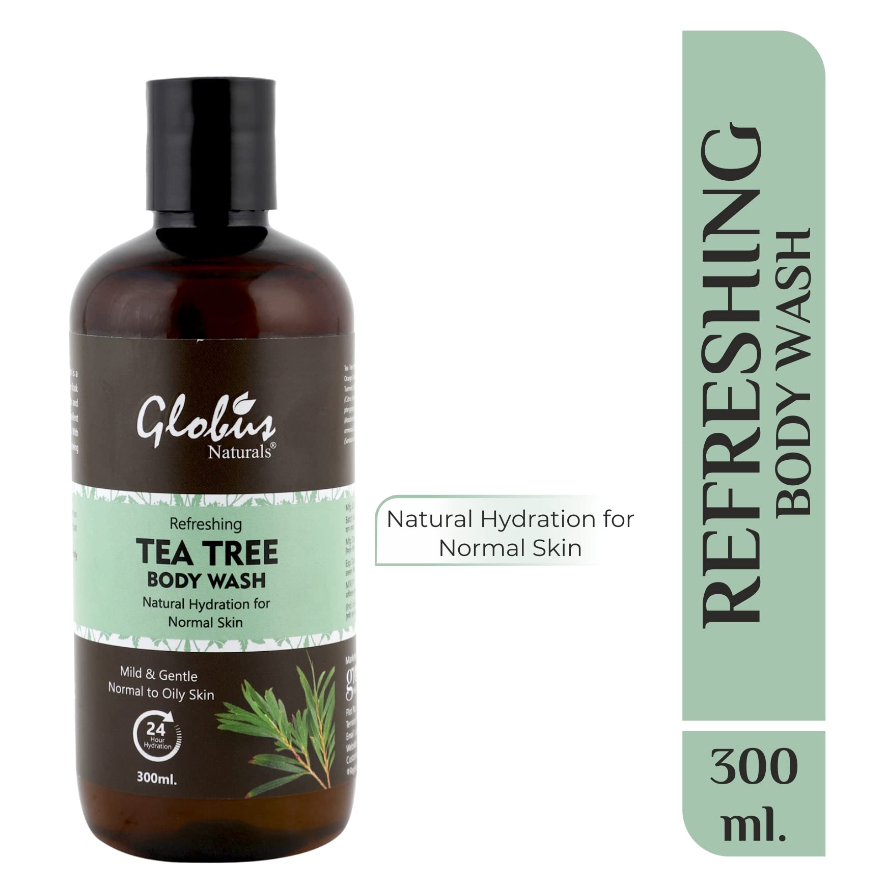 Globus Naturals Refreshing Tea Tree Body Wash 300ml - Soothing & Antibacterial Shower Gel for Acne-Prone Skin - Perfect for Daily Cleansing & Relaxation
