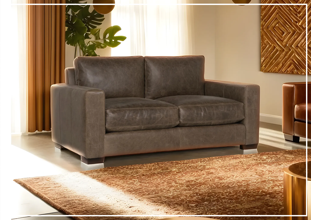 Bernhardt Dawkins Genuine Leather Loveseat with Walnut Finish - Perfect for Living Rooms, Offices & Cozy Spaces