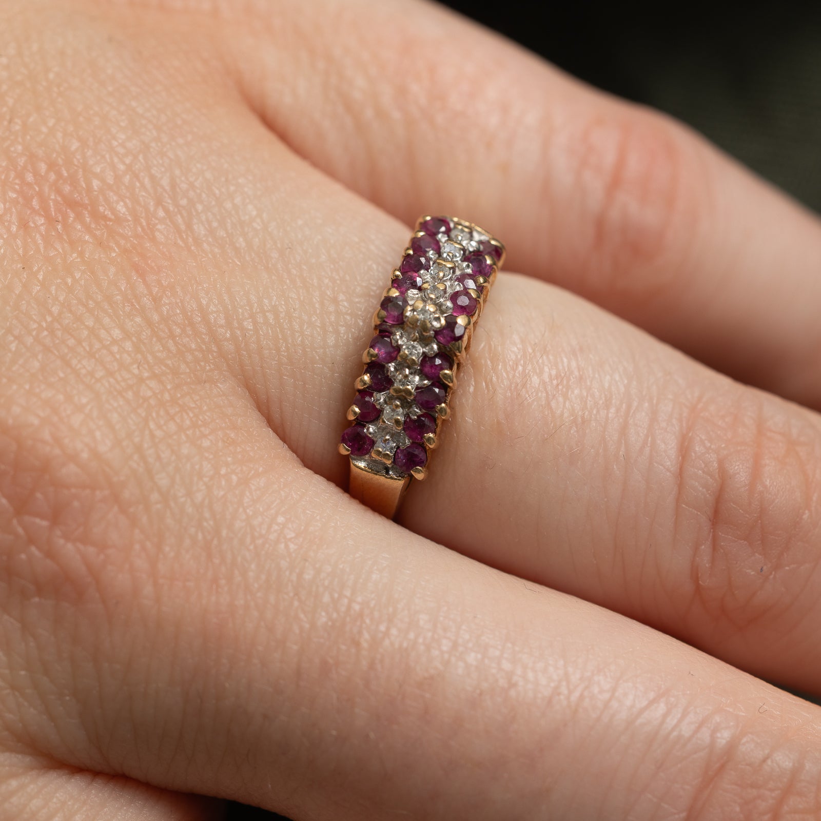 Elegant Multi Row Ruby & Diamond Ring - 0.55ctw Total, 0.05ctw Diamonds - Size 4.5 - Perfect for Anniversary Gifts, Valentine's Day & Special Occasions