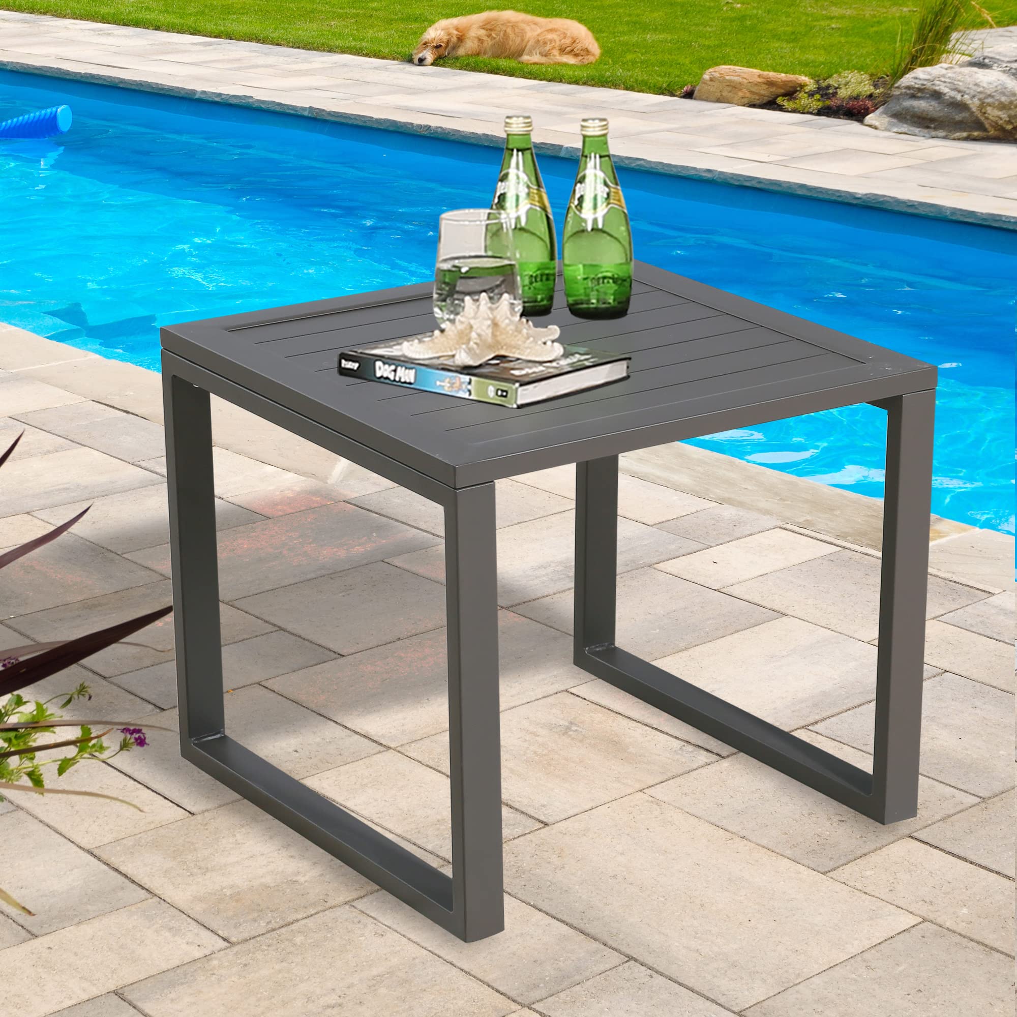Ulax Aluminum Patio Side Table - Square Outdoor End Table for Coffee & Bistro Use, Weather-Resistant Garden Furniture for Poolside, Deck & Backyard (Taupe)