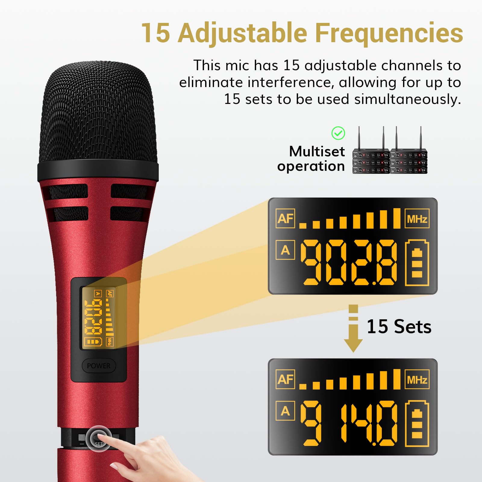 TONOR Wireless Microphone System - UHF Cordless Karaoke Mic with Receiver, Handheld Dynamic Microphone Kit for Singing, Church, Events (200ft Range, Adjustable Frequencies, Black & Red) - Perfect for Home Karaoke, Live Performances, and Public Speaking