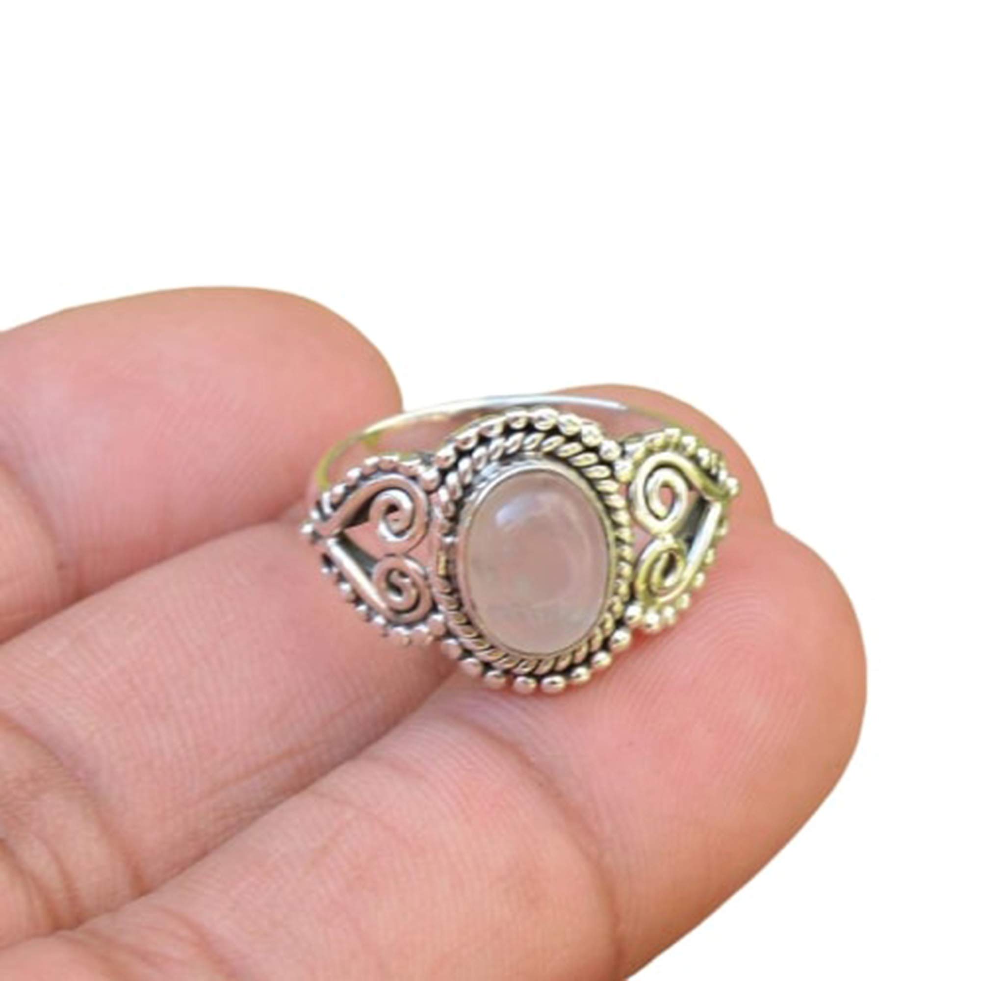 Natural Rose Quartz Ring for Women - Handmade 925 Sterling Silver Oval Gemstone Ring | Minimalist Dainty Jewelry for Wedding, Party, Promise Gift & Everyday Wear