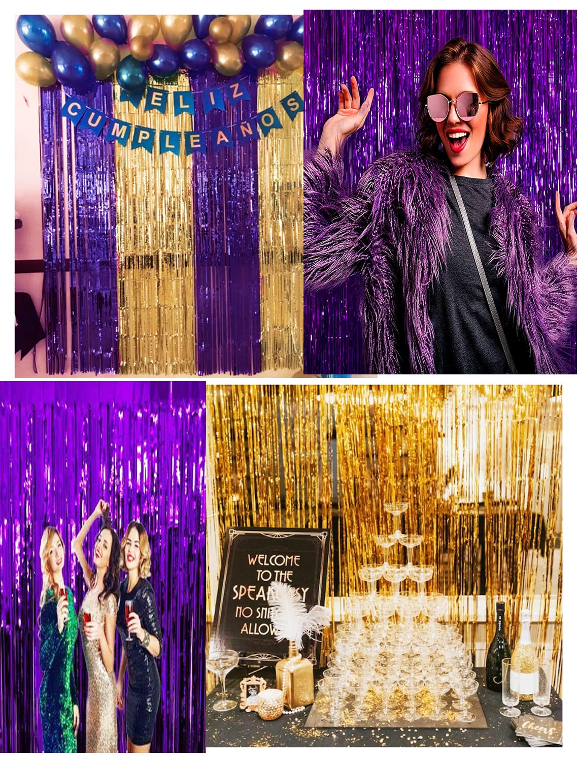 2025 Graduation Party Decorations - Purple & Gold Foil Fringe Curtains for Women's Birthday, Eid Mubarak & ISU Celebrations | Perfect for Graduation Ceremonies, Birthday Parties & Holiday Decor