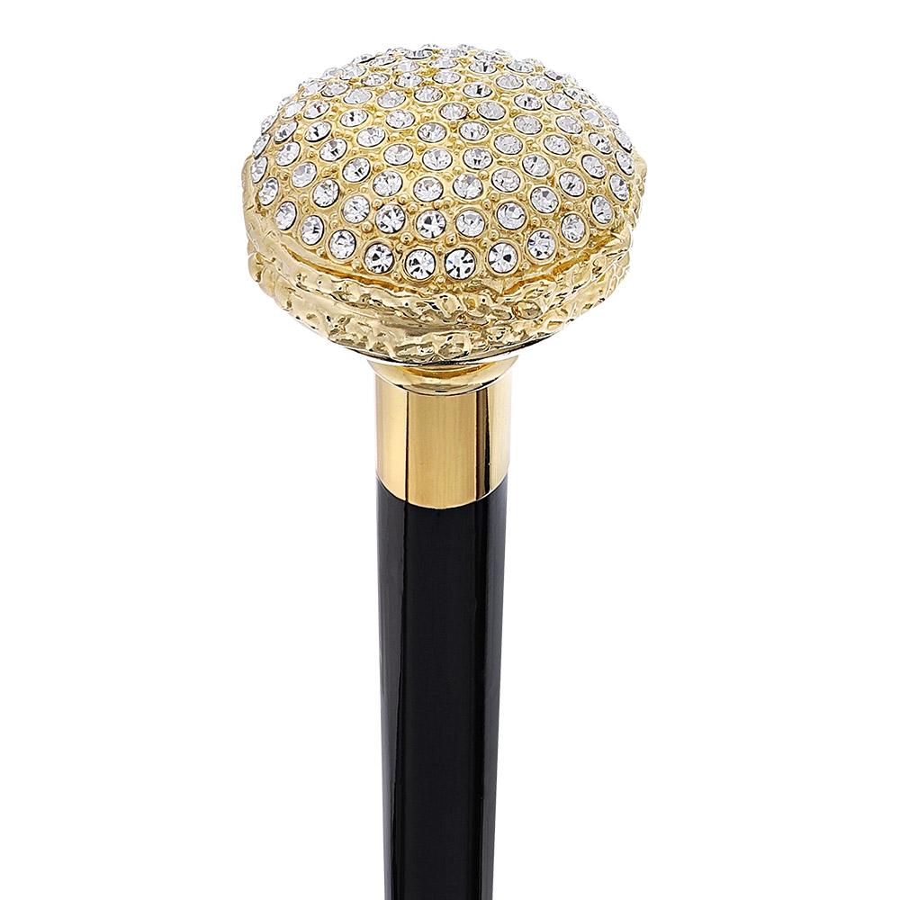 24K Gold Plated Italian Luxury Cane with Swarovski Rhinestones - Elegant Walking Cane for Weddings, Formal Events & Fashion Accessories