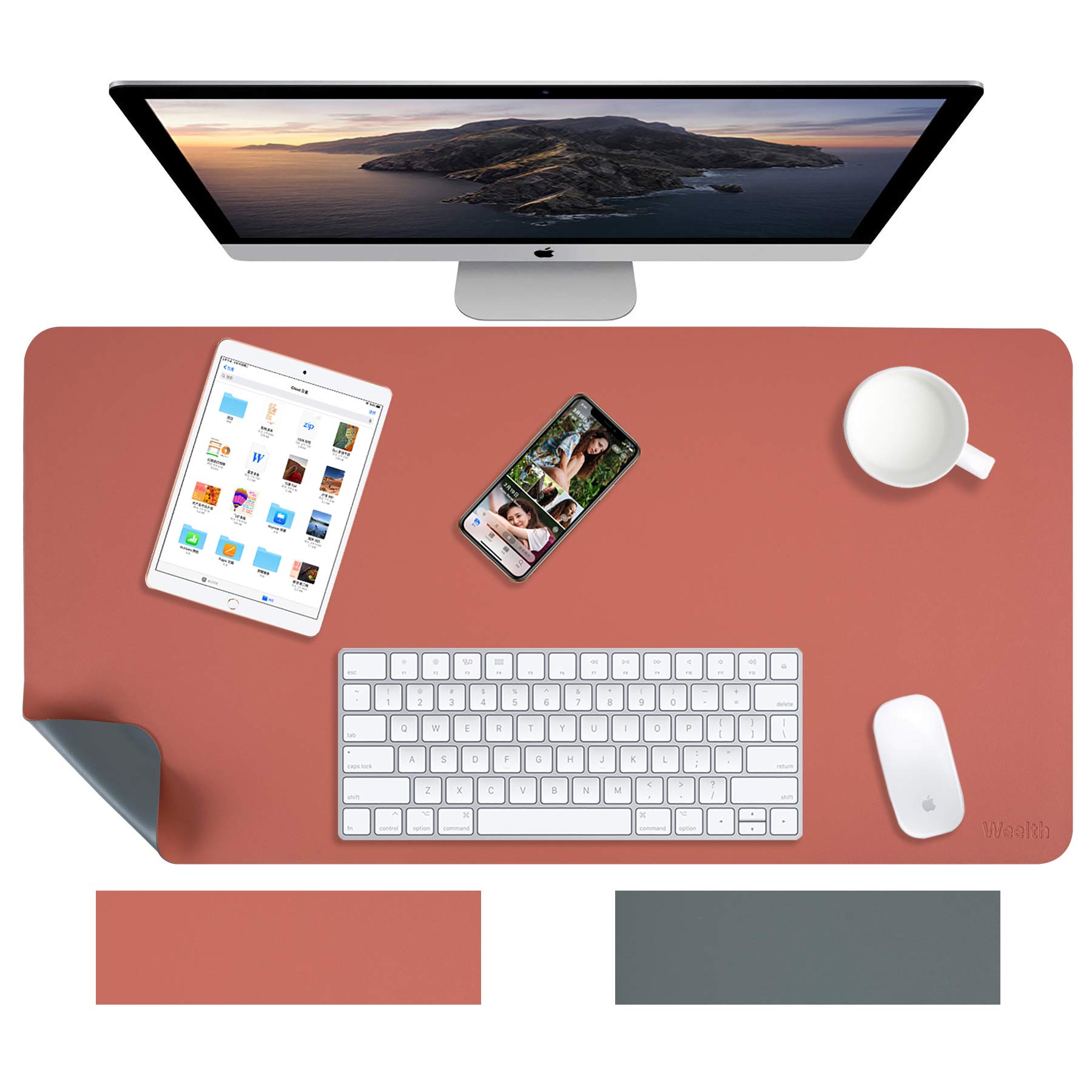 Premium PU Leather Dual-Sided Desk Pad - Waterproof Office Desk Protector & Writing Mat (23.6