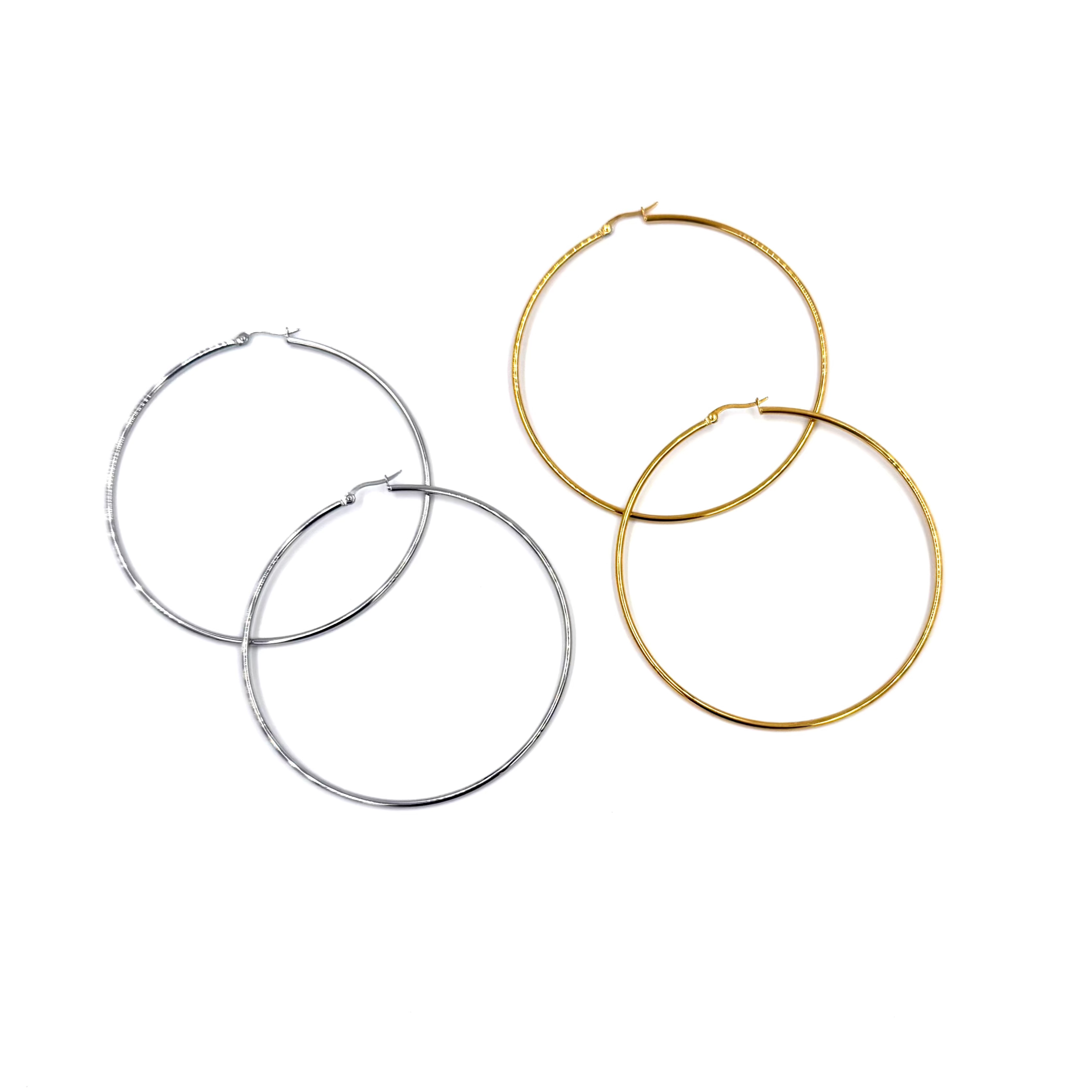 Ashley Gold Stainless Steel Large 3 Hoop Earrings for Women - Hypoallergenic Fashion Jewelry - Perfect for Parties, Weddings & Everyday Wear