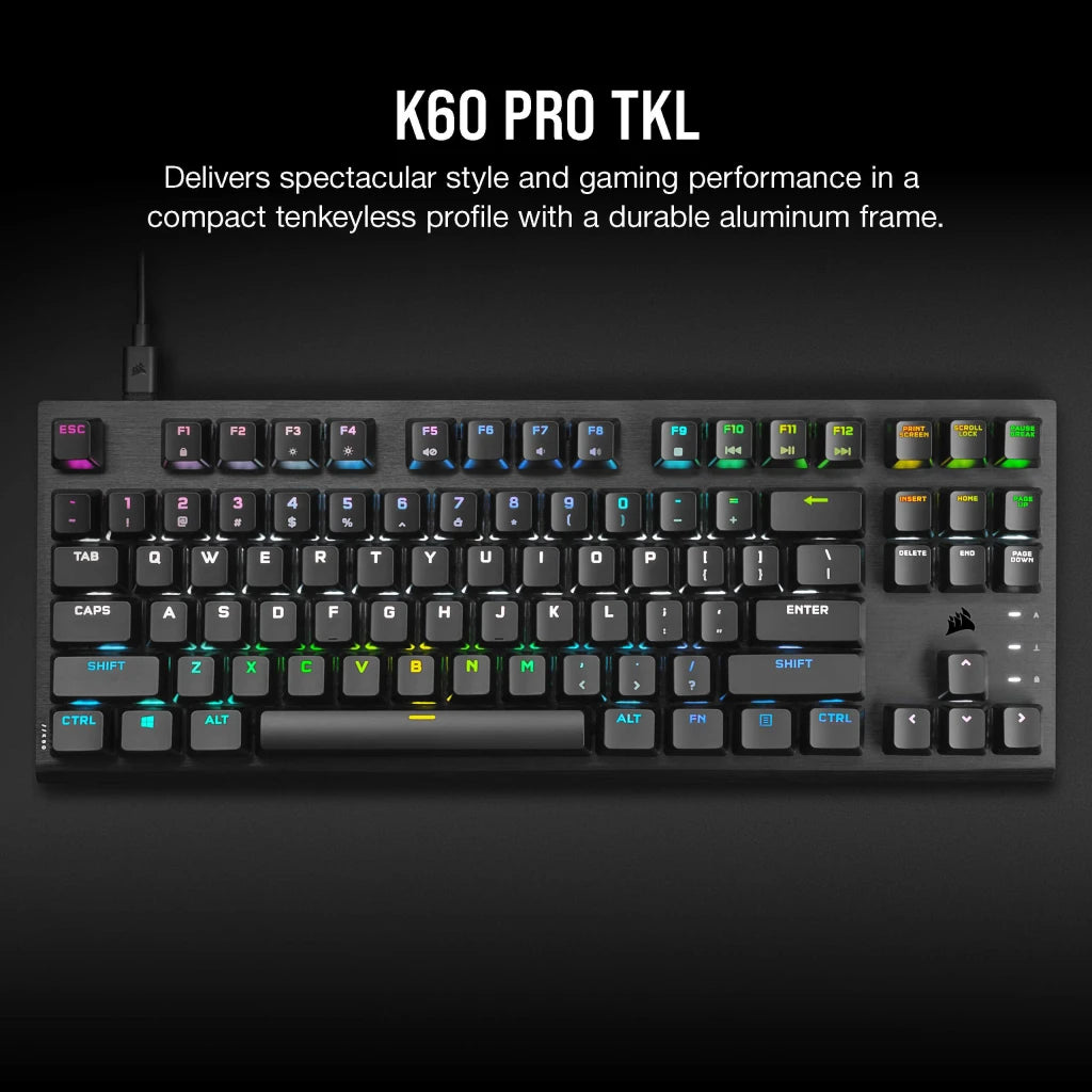 Corsair K60 PRO TKL Mechanical Gaming Keyboard - RGB Backlit, Cherry MX Red Switches, Compact Tenkeyless Design for PC Gaming & Esports | Perfect for FPS, MOBA & Typing Enthusiasts