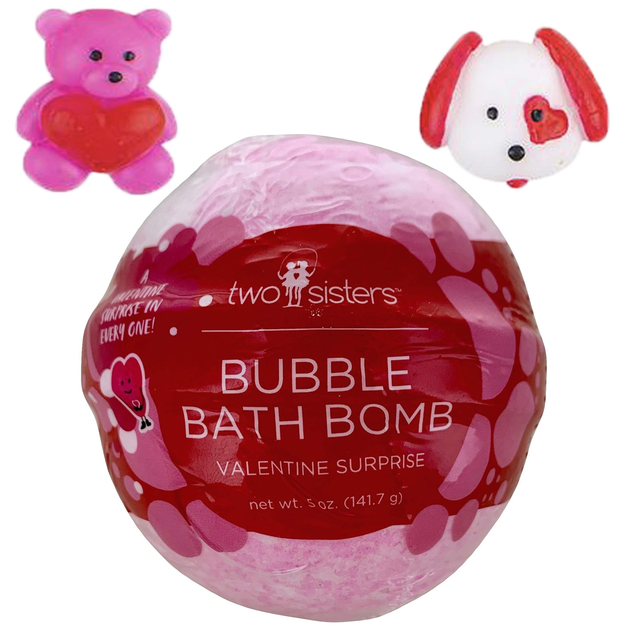 Valentine's Day Bubble Bath Bomb for Kids with Surprise Toy Inside - 99% Natural Fizzy Bath Bomb by Two Sisters Spa | Moisturizes Dry & Sensitive Skin | Releases Color, Scent & Bubbles | Perfect for Relaxing Bath Time & Valentine Gifts