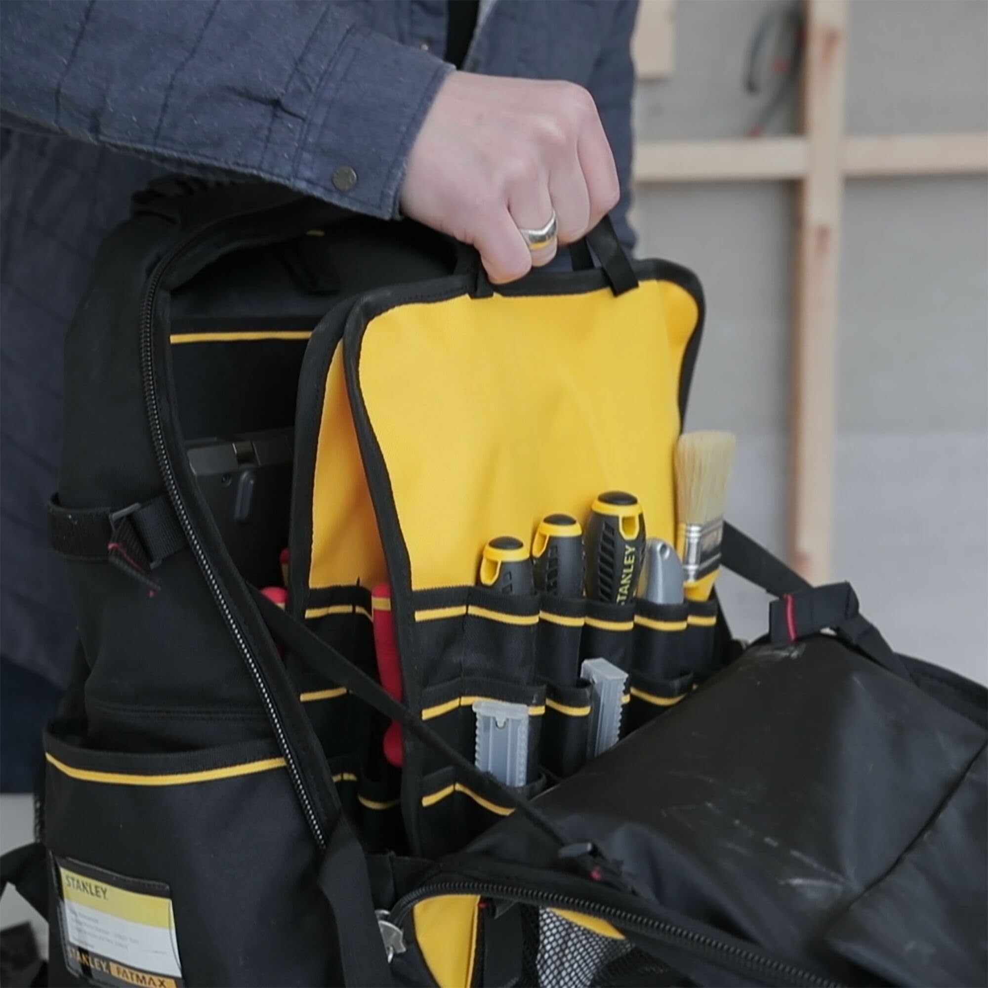 Stanley Heavy Duty Tool Backpack - Large Black Work Backpack for Construction, Tools & Equipment - Durable Storage for Job Sites, Camping & Outdoor Adventures