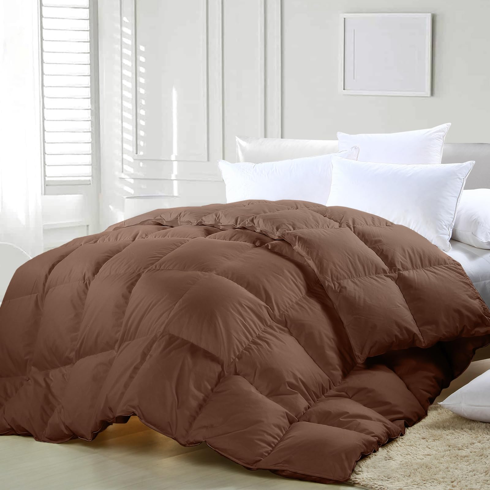 ZZLamb Lightweight Feather Down Comforter - All Season Queen Size Duvet Insert (90
