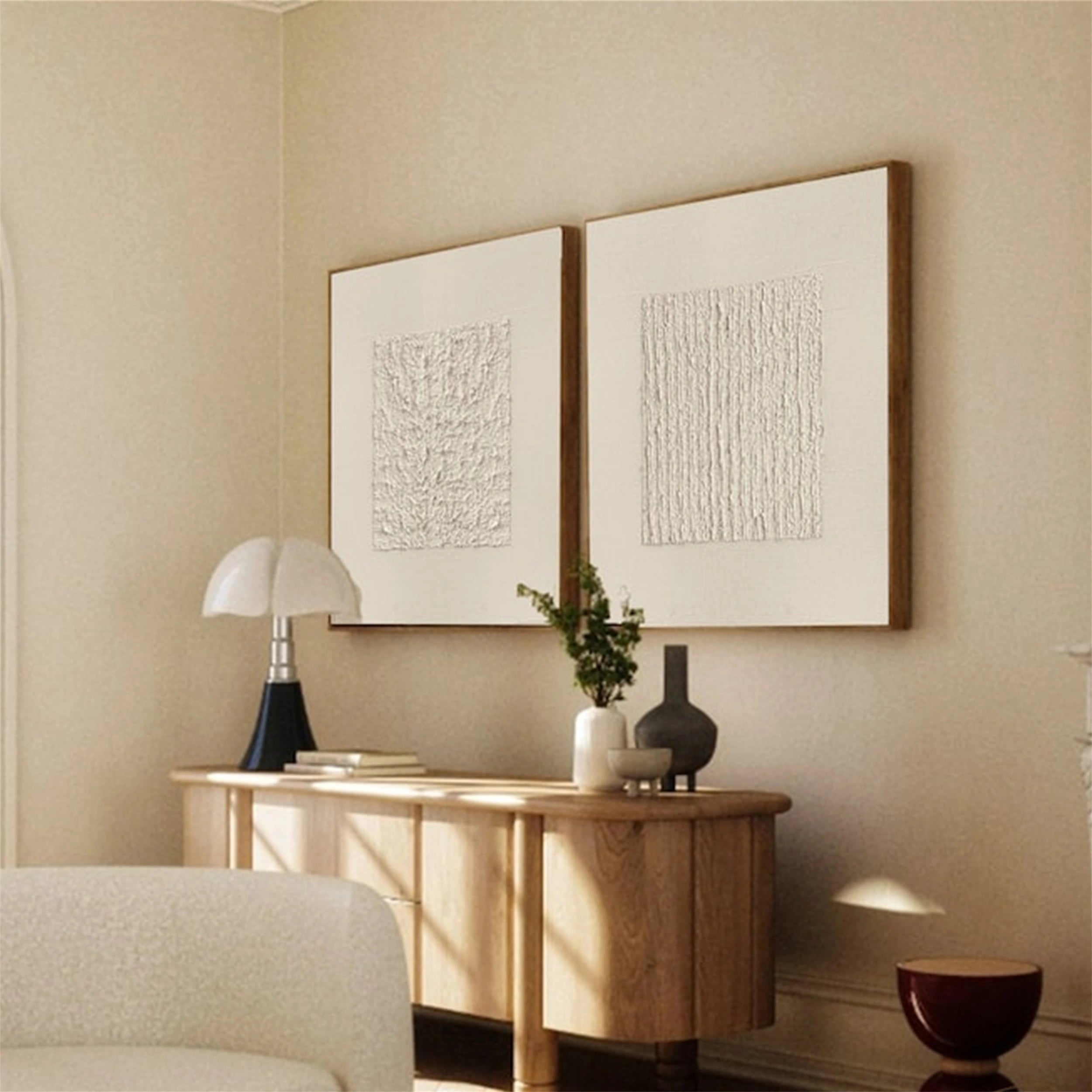 Abstract Wall Art Set of 2 - Beige & Brown Modern Canvas Paintings #BB087 | Perfect for Living Room, Bedroom & Office Decor