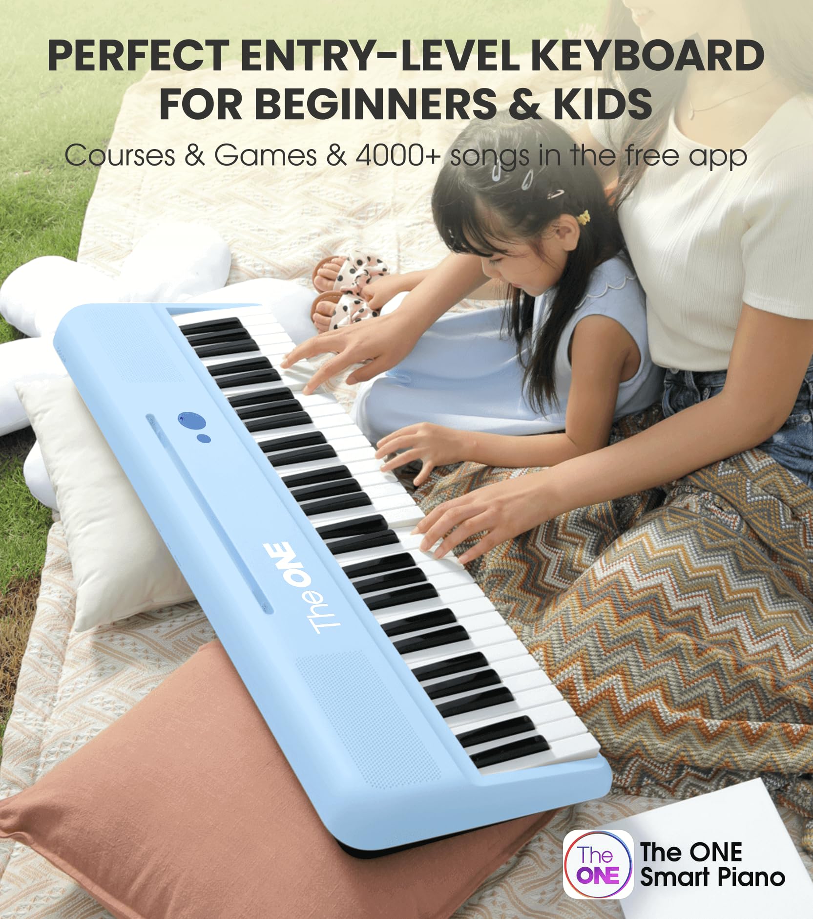 The ONE Smart Keyboard COLOR 61-Key Digital Piano with 256 Timbres, 64 Polyphony, Built-in LED Lights & Speakers - Free Music Learning Apps Included (Blue) | Perfect for Beginners, Home Practice & Interactive Music Lessons