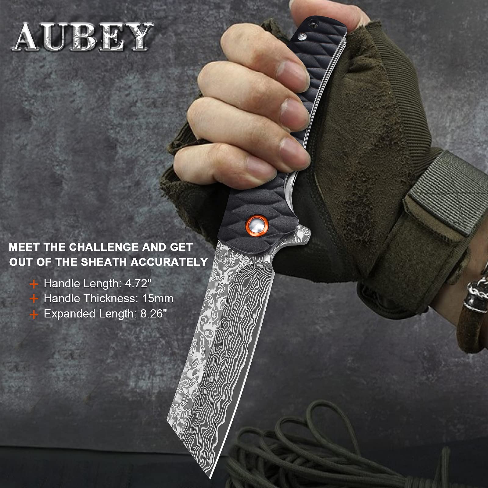 AUBEY Damascus Pocket Knife - 3.34