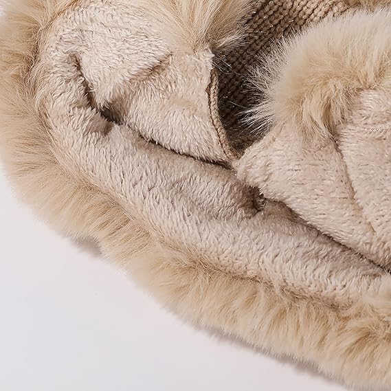 Cozy Fluffy Knit Beanie Hats for Women - Winter Warm Pompom Beanie with Cat Ears & Adjustable Drawstring - Perfect for Cold Weather, Outdoor Activities & Fashion Accessories