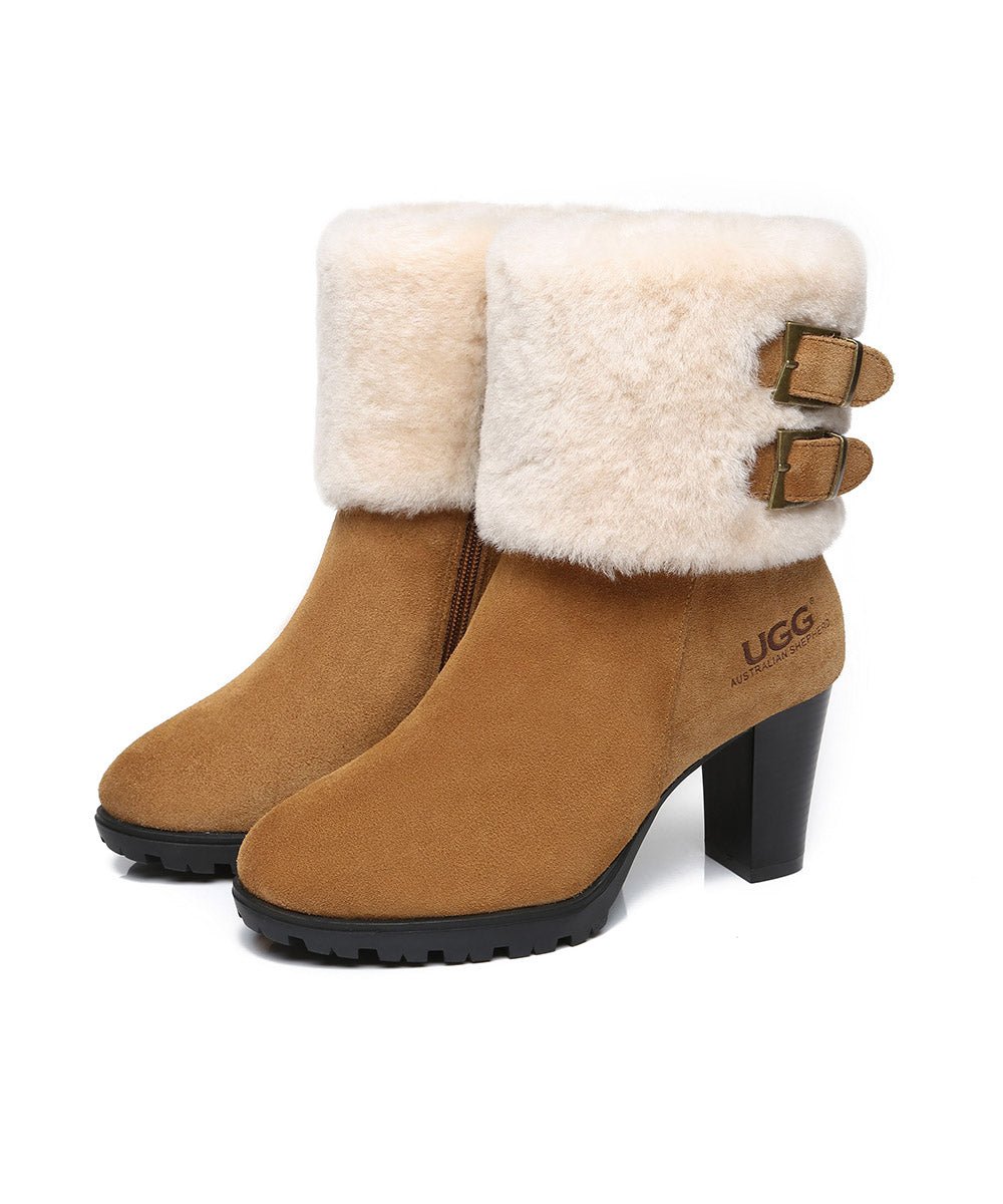 Women's Candy UGG Heel Boots - Cozy Winter Ankle Boots with Fur Lining for Women | Perfect for Casual Outings, Date Nights & Cold Weather Fashion