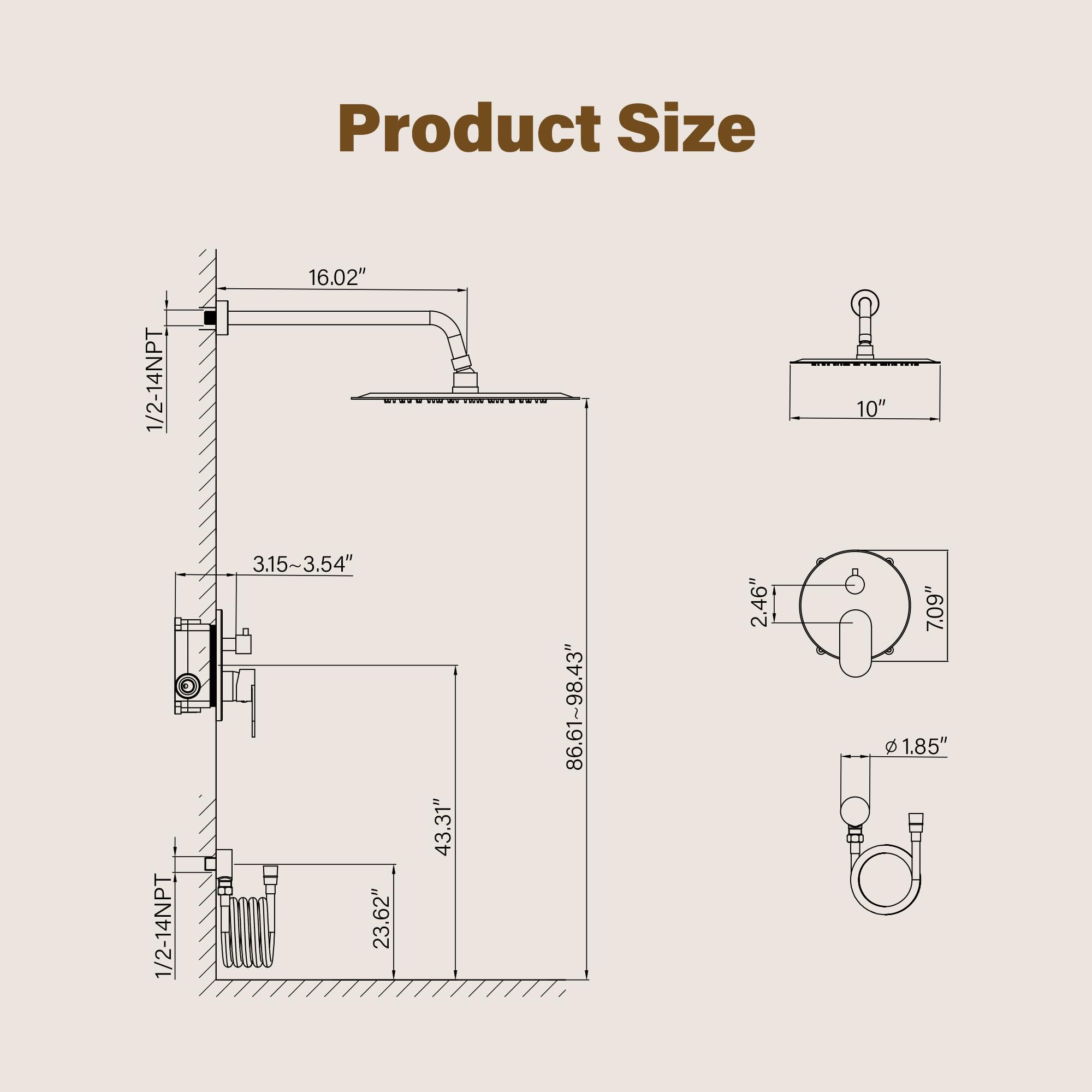 Premium Gold Shower System - 10 Inch Rainfall Shower Head with 5-Setting Handheld Sprayer | Pressure Balance Valve | Brushed Gold Finish | High Pressure Shower Fixtures for Luxurious Bathroom Upgrade