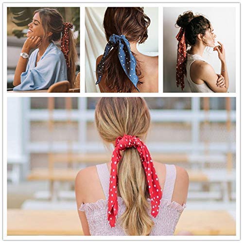 4-Piece Hair Scarf Scrunchies Set - Soft Leopard & Floral Chiffon Hair Ribbon Bows, Ponytail Holders for Women & Girls - Perfect for School, Work, Parties & Gifts