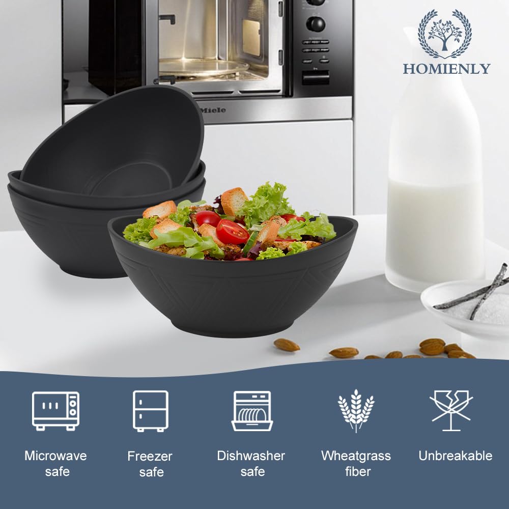 Homienly 9.6 Inch Large Serving Bowls Set of 4 - 60 Oz Oval Dishes for Salad, Pasta, Side Dishes - Microwave & Dishwasher Safe - Perfect for Wedding Parties, Family Dinners & Entertaining Guests - Elegant Black